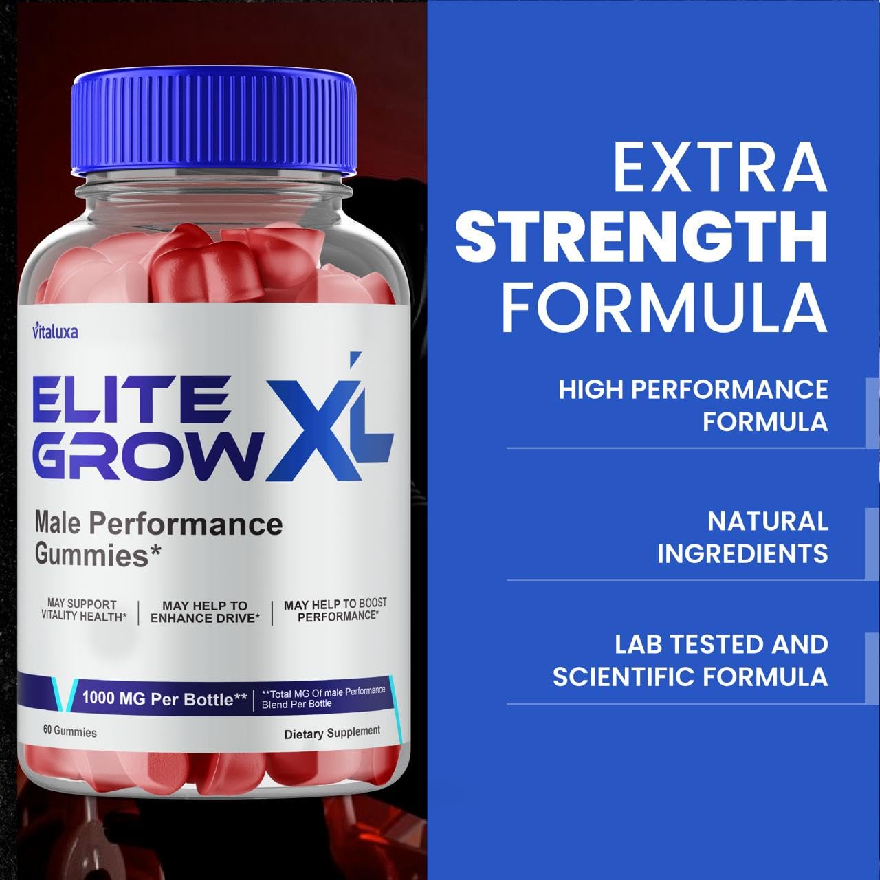 Back view of Vitaluxa Elite Grow XL Gummies packaging