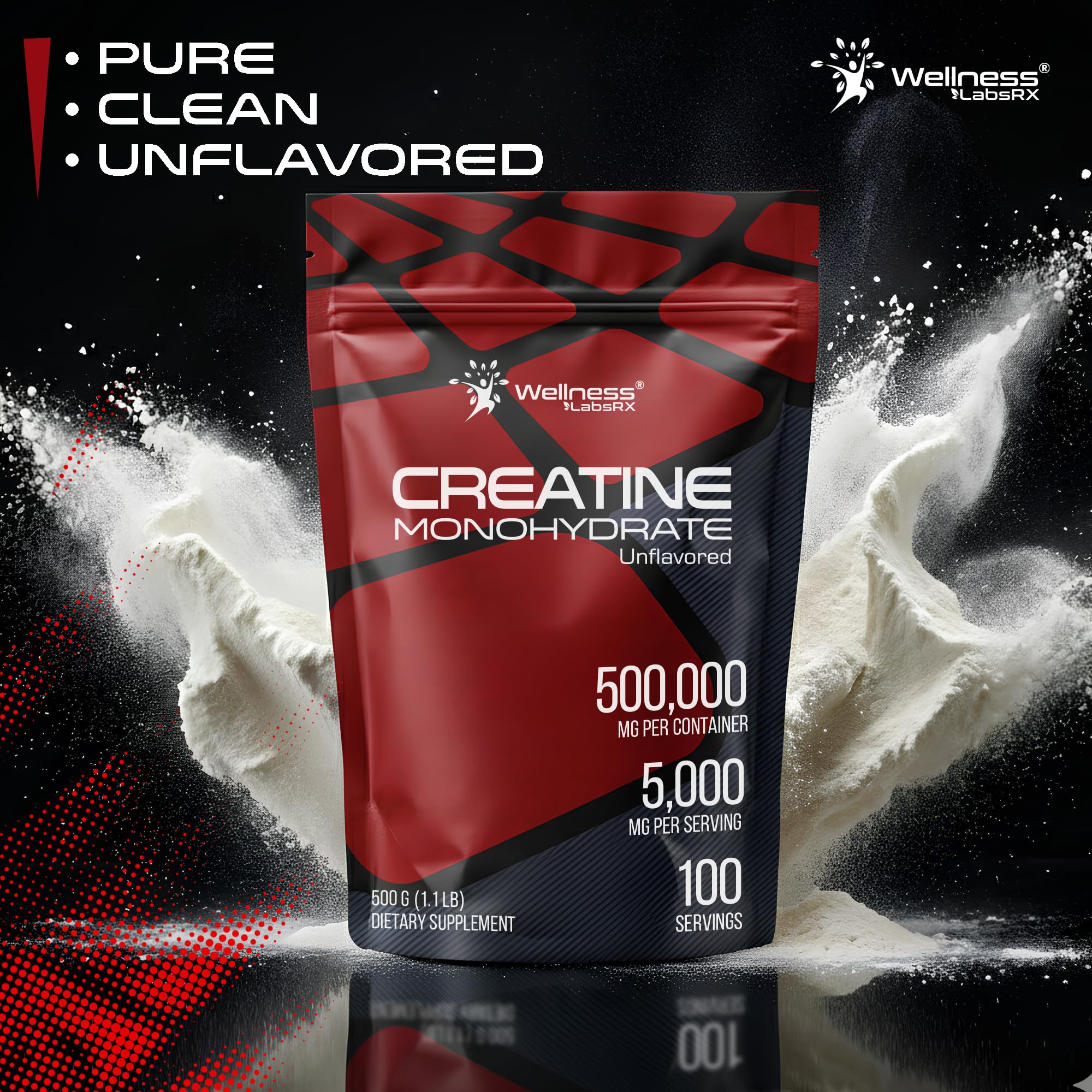 Back view of WELLNESS LABSRX Creatine Powder packaging