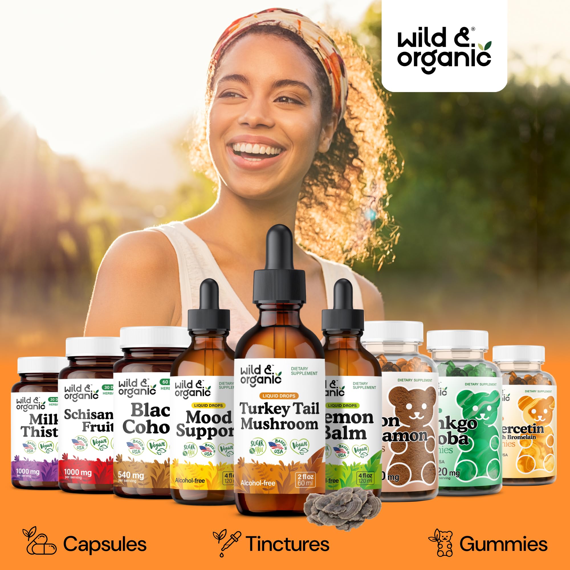 Back view of Wild & Organic Turkey Tail Mushroom Tincture bottle