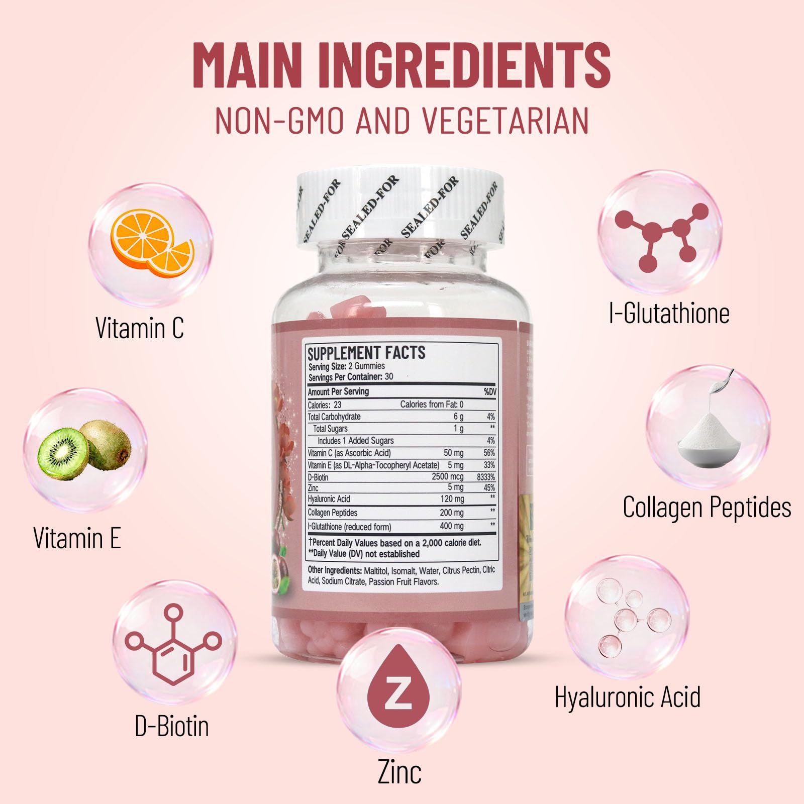 Back view of Wins Town Skin Whitening Gummies packaging