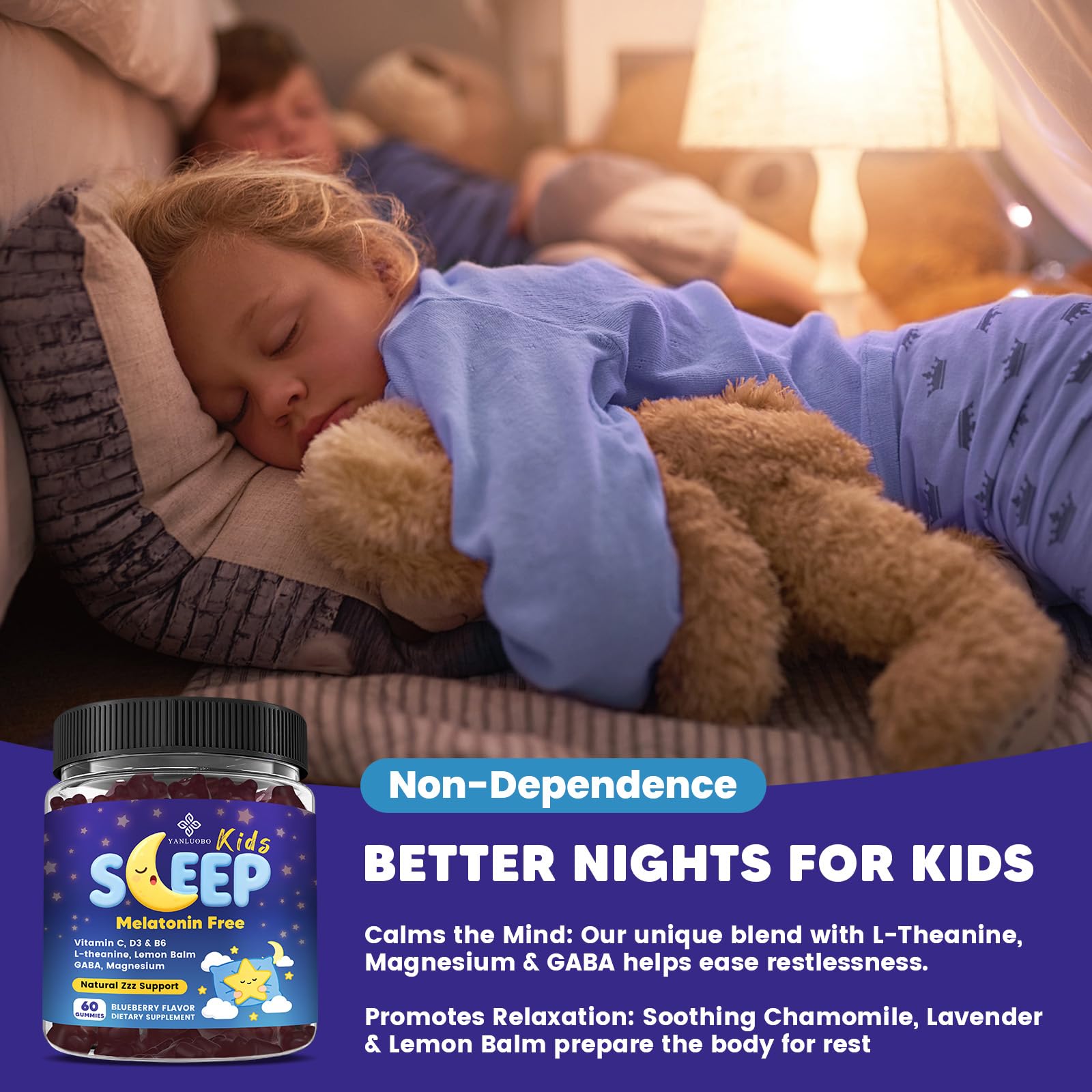 Back view of YANLUOBO Kids Sleep Gummies packaging