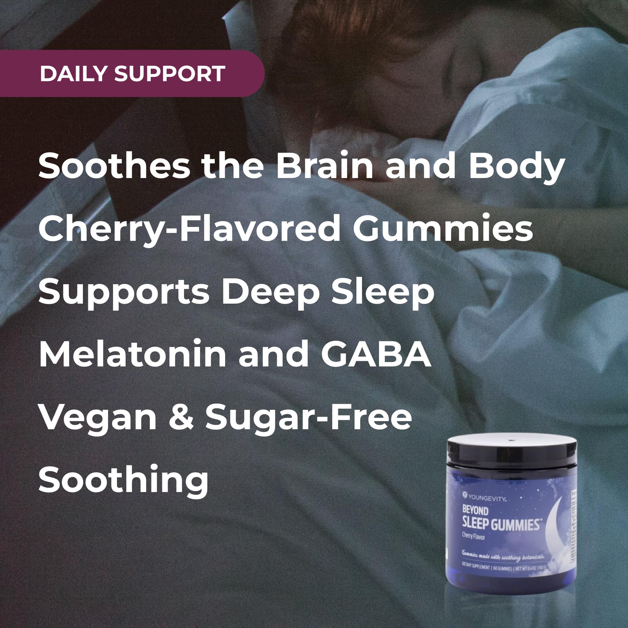 Back view of Youngevity Sleep Gummies bottle with nutrition facts