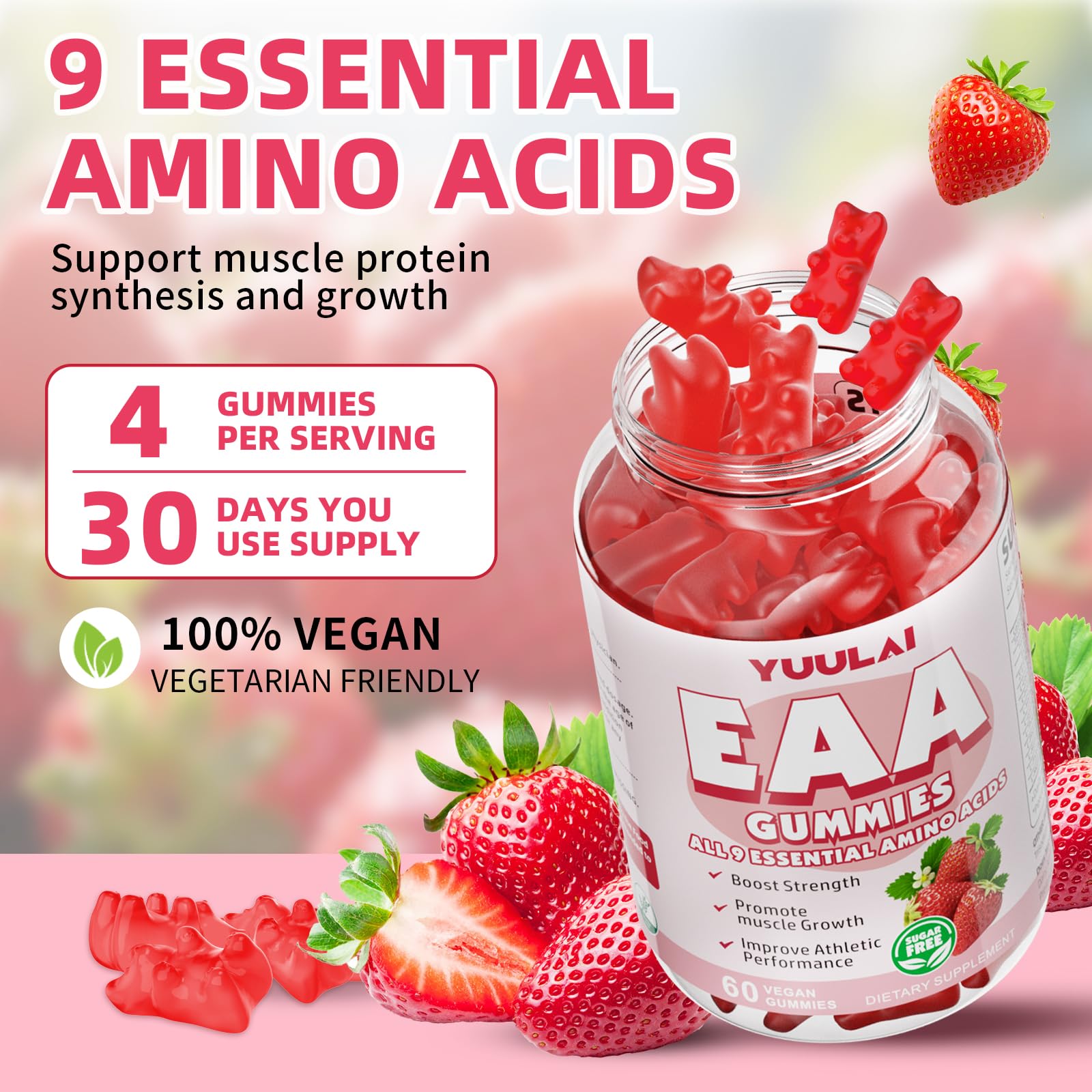 Back view of YUULAI Essential Amino Acids Gummies packaging