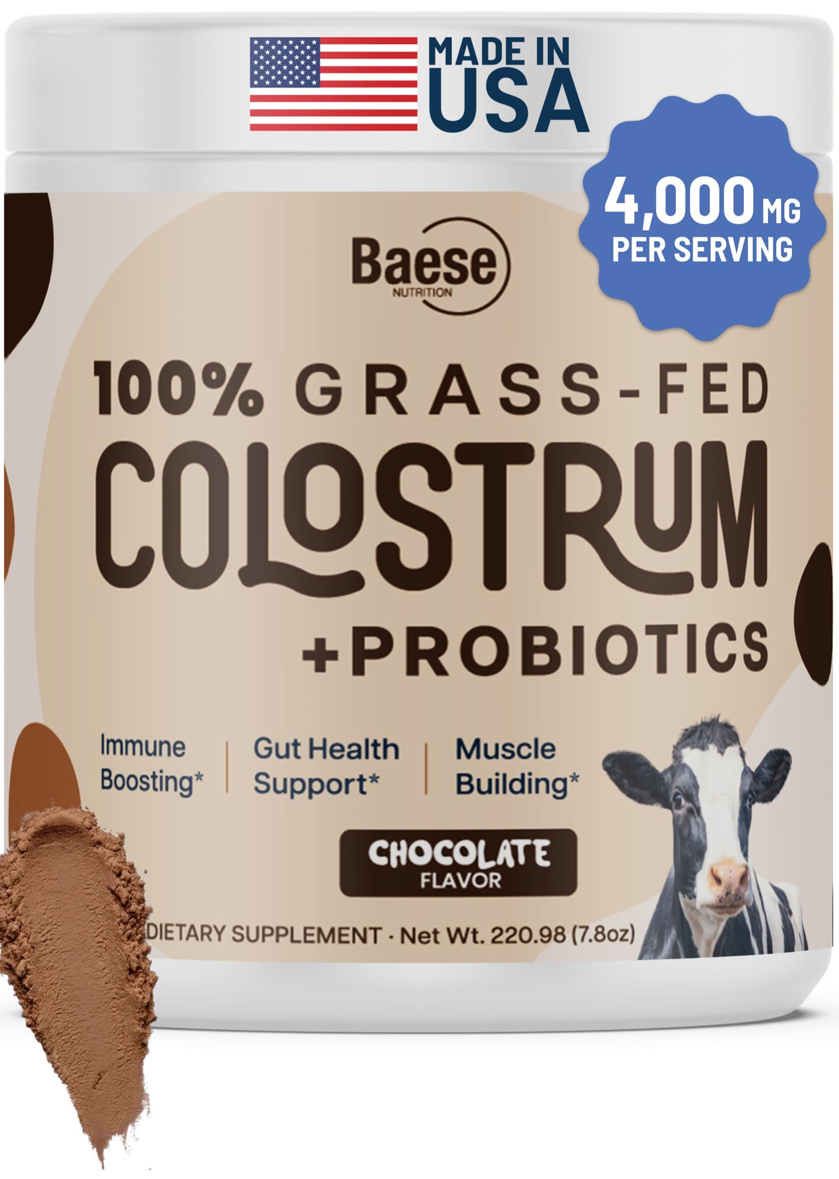 Baese Nutrition Bovine Colostrum Powder 4000mg Chocolate front view