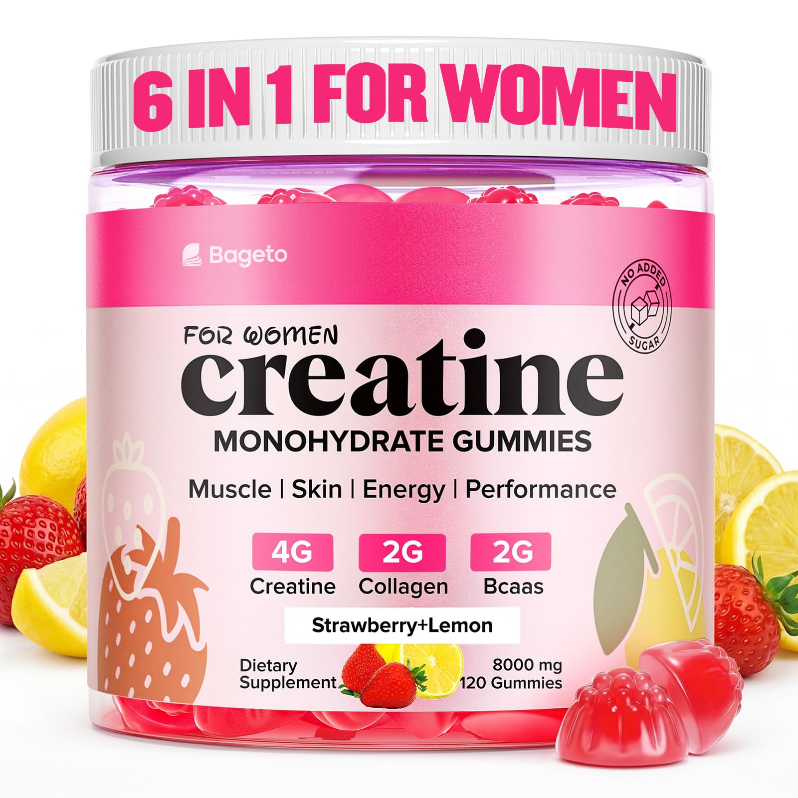 Bageto Creatine Gummies for Women front view with packaging