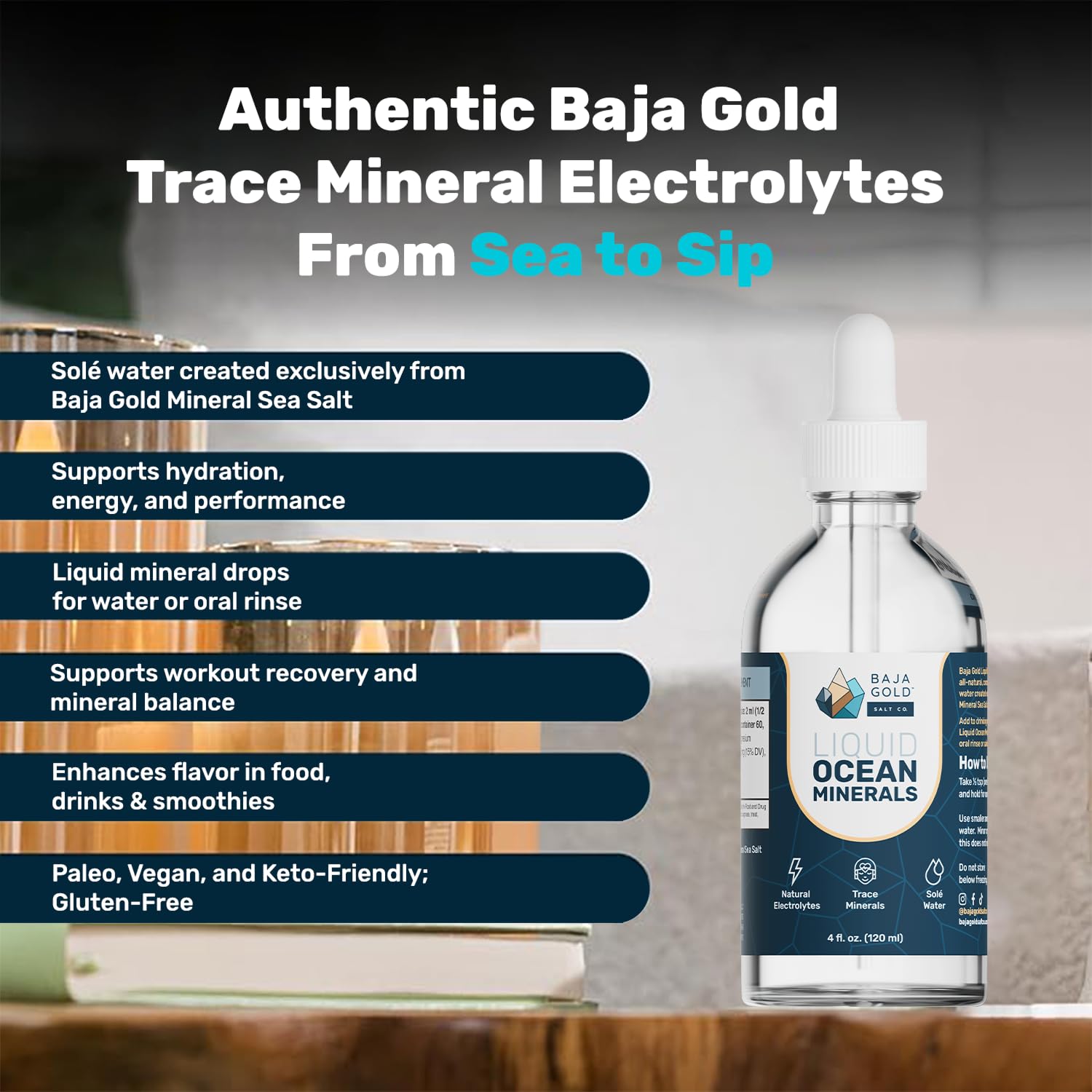 Baja Gold Liquid Ocean Minerals 260g bottle side view