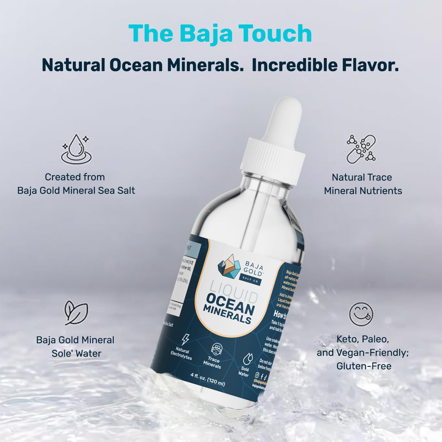 Baja Gold Liquid Ocean Minerals 260g label close-up