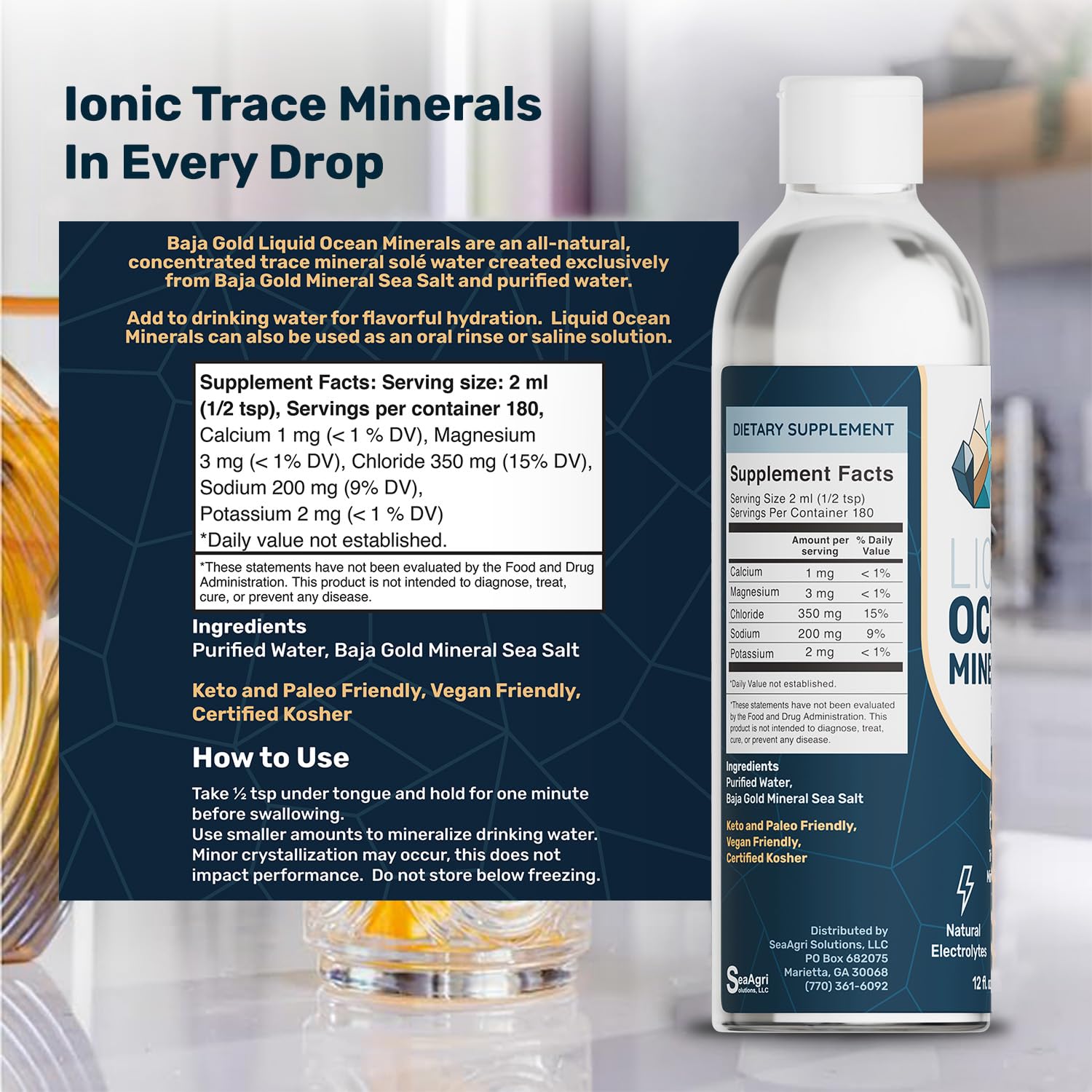 Baja Gold Liquid Ocean Minerals 505g label close-up