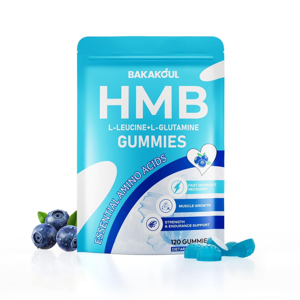 BAKAKOUL HMB and Leucine Gummies front view with packaging
