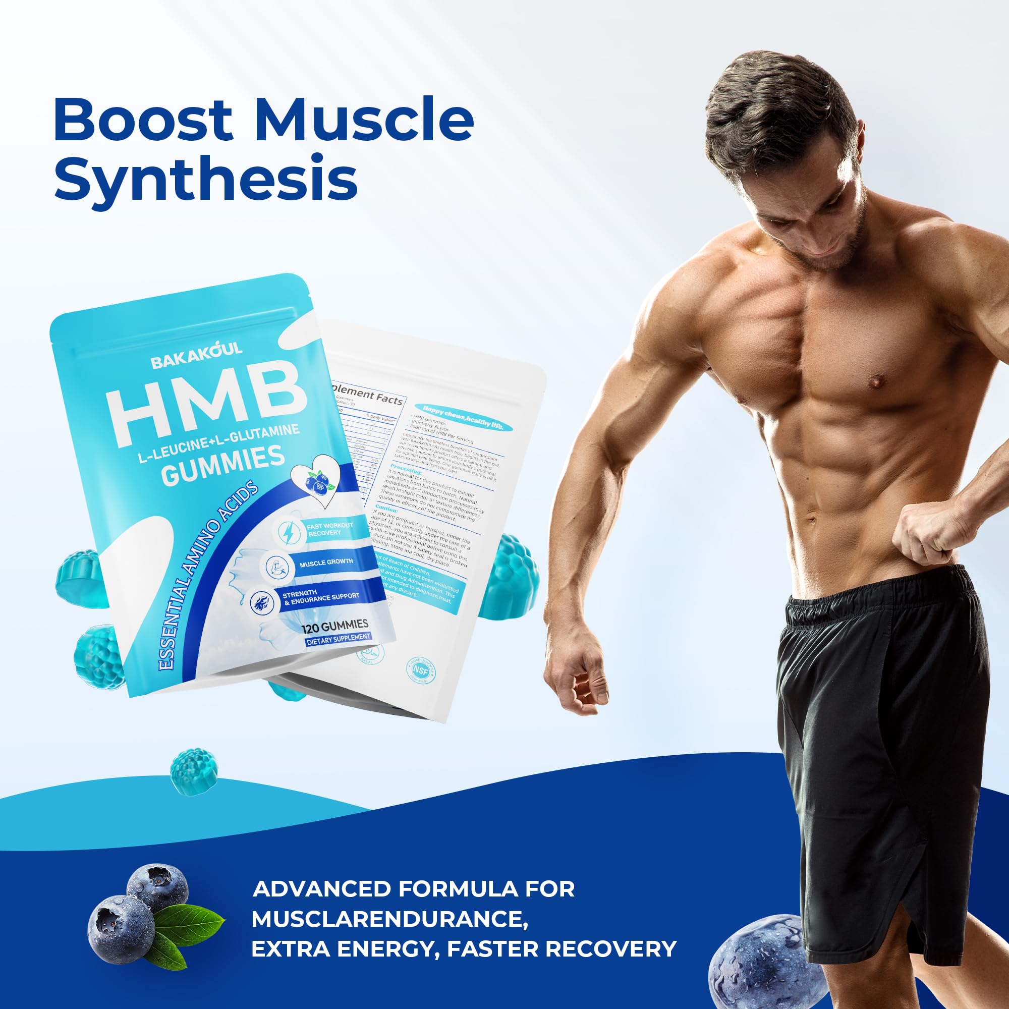 BAKAKOUL HMB and Leucine Gummies with measuring spoon