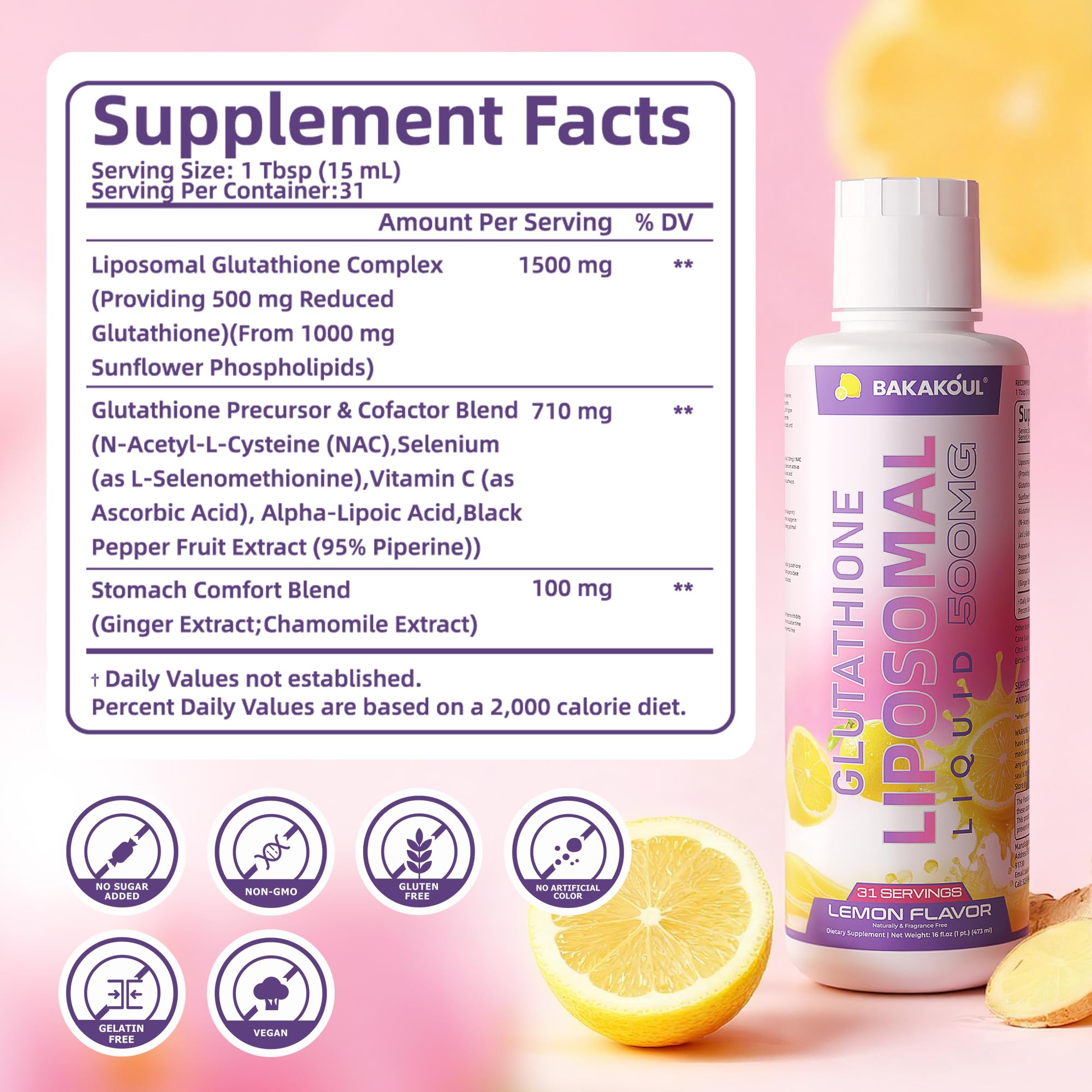 BAKAKOUL Liposomal Glutathione Liquid 500mg packaging