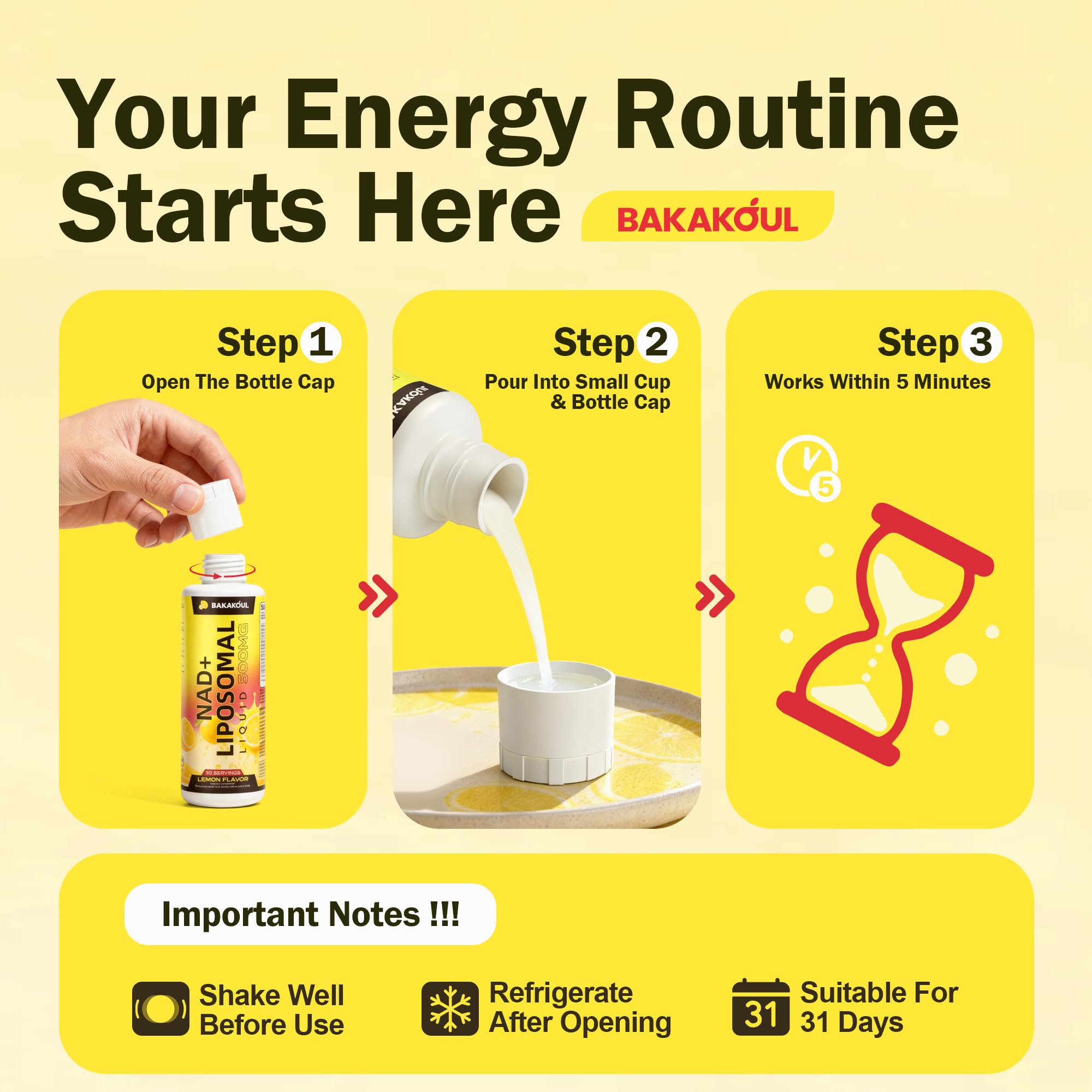 BAKAKOUL NAD+ Liquid Supplement in a lifestyle setting