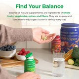 Balance of Nature Veggies Supplement lifestyle scene with fresh vegetables