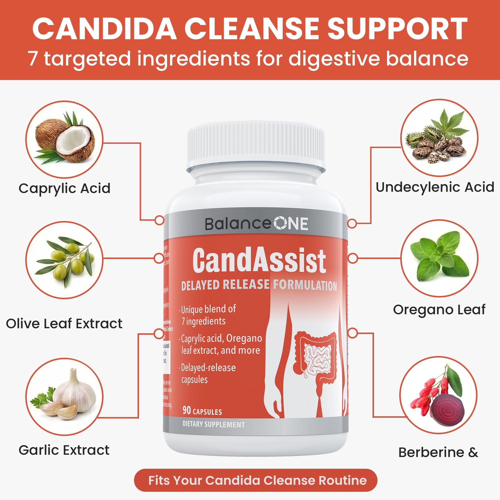 Balance ONE Candida Cleanse Supplement side view showing capsule details