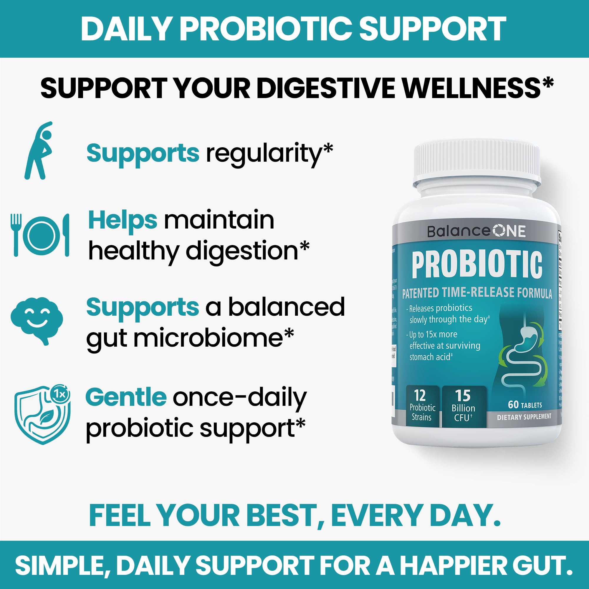 Balance ONE Probiotic Acidophilus Tablets with ingredients list