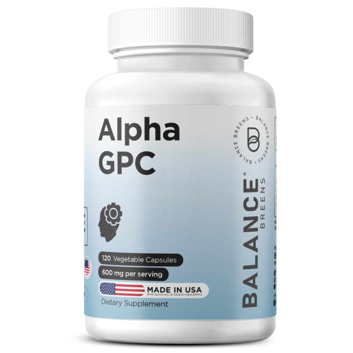 Balancebreens Choline Supplement 190g front view with Alpha GPC capsules