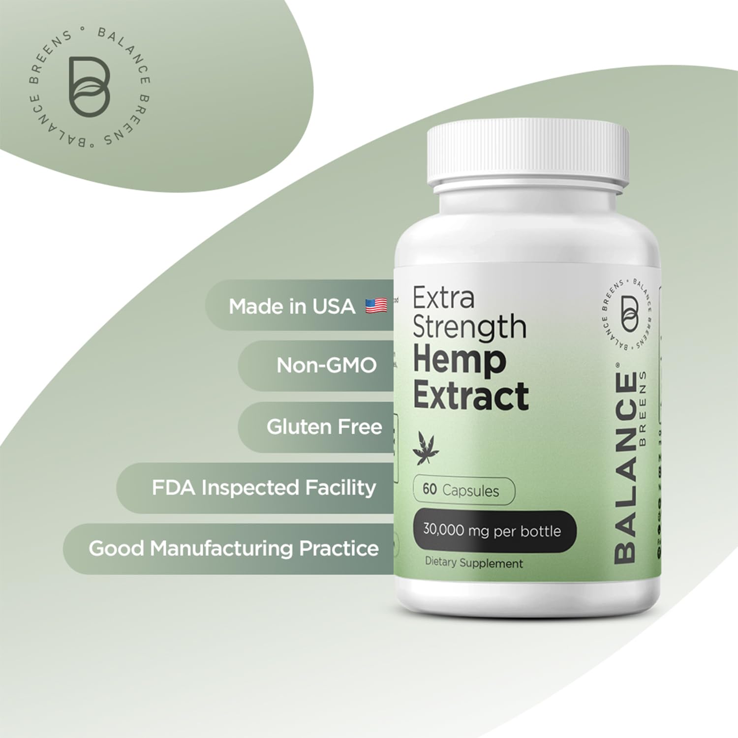 Balancebreens Hemp Extract Capsules on a wooden surface