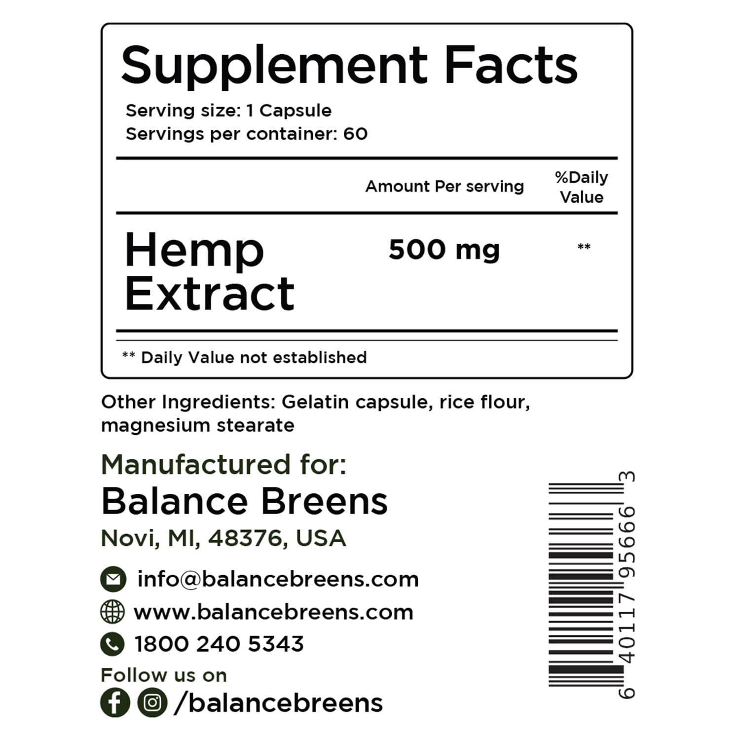 Balancebreens Hemp Extract Capsules opened bottle