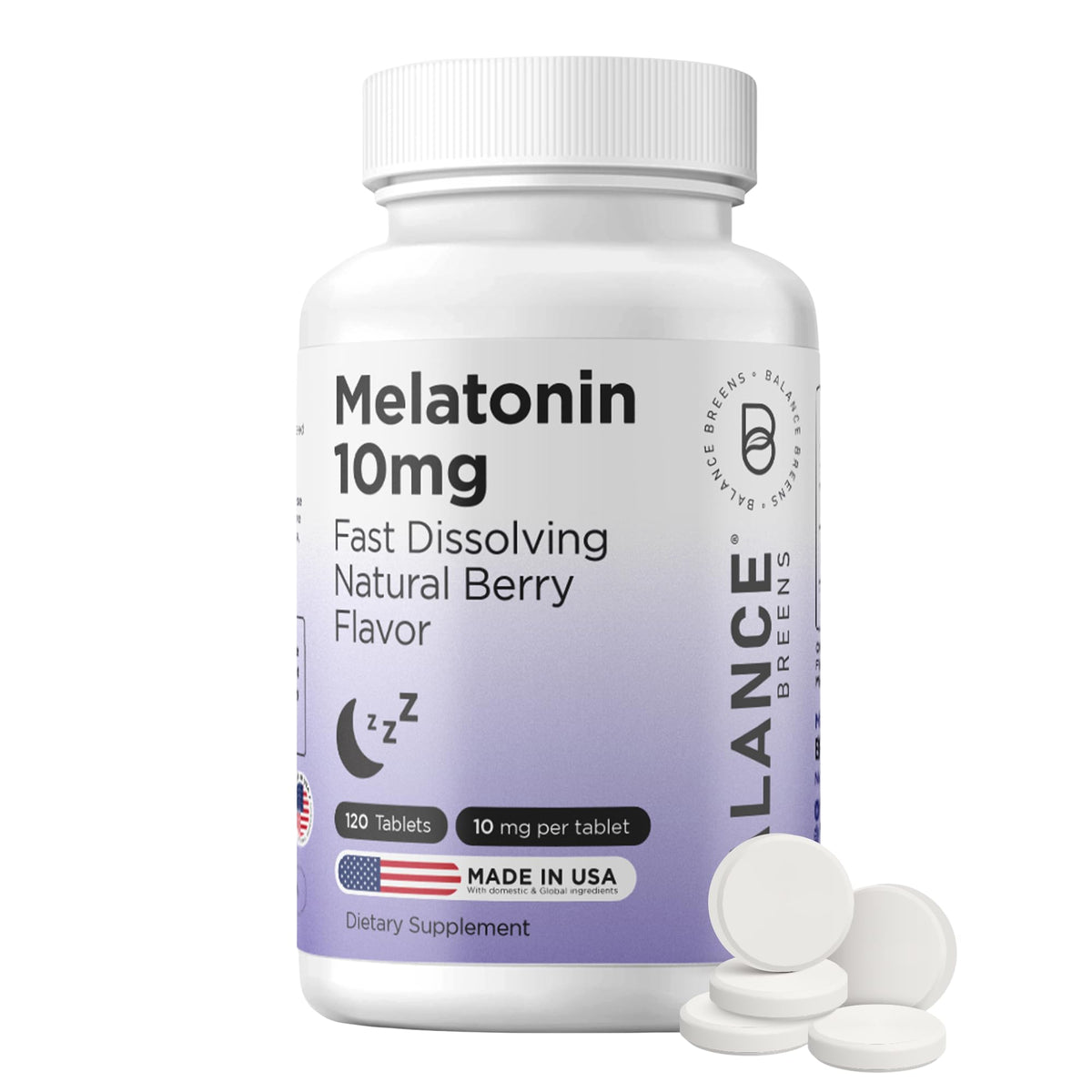 Balancebreens Melatonin 10mg tablets front view with packaging
