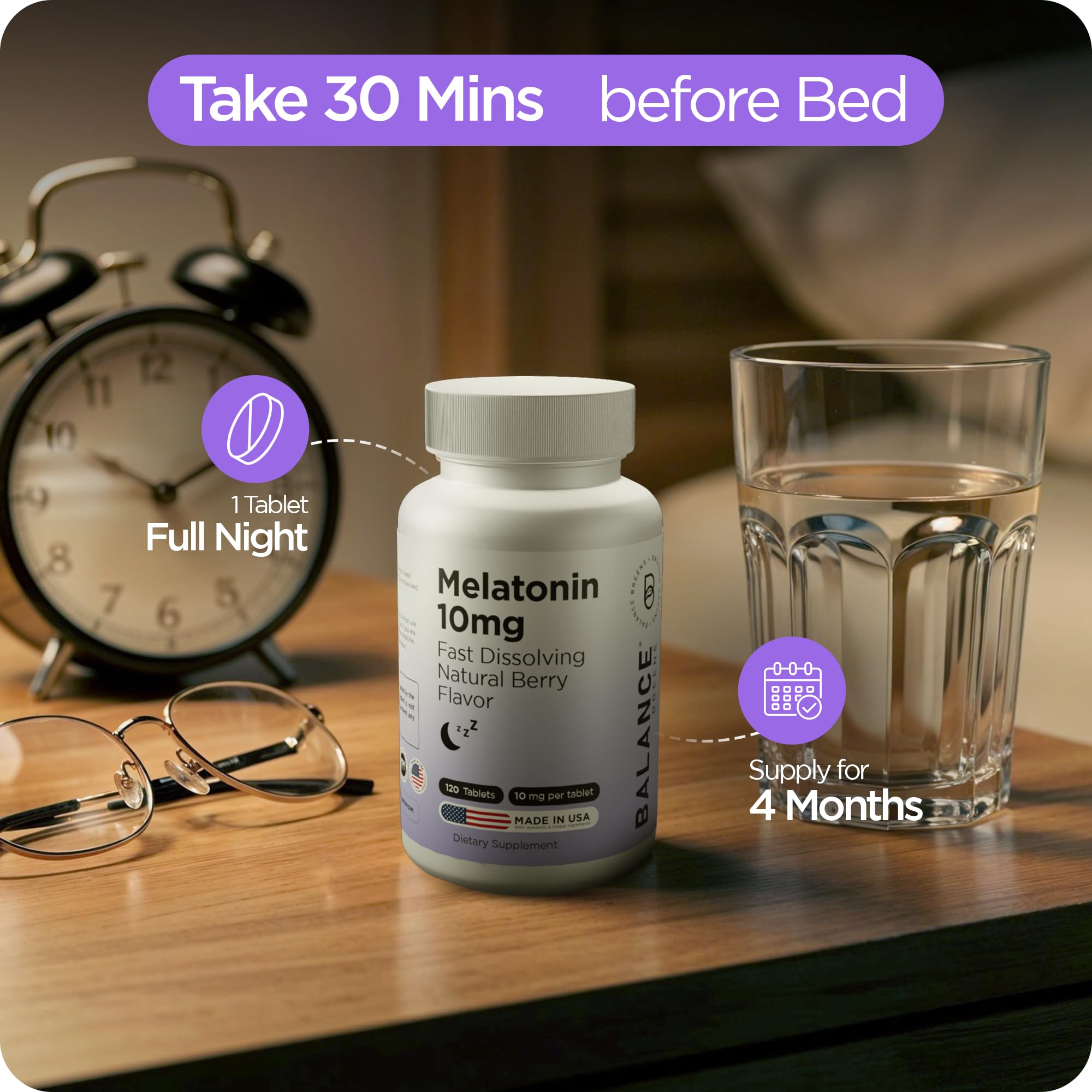 Balancebreens Melatonin 10mg tablets with natural berry flavour