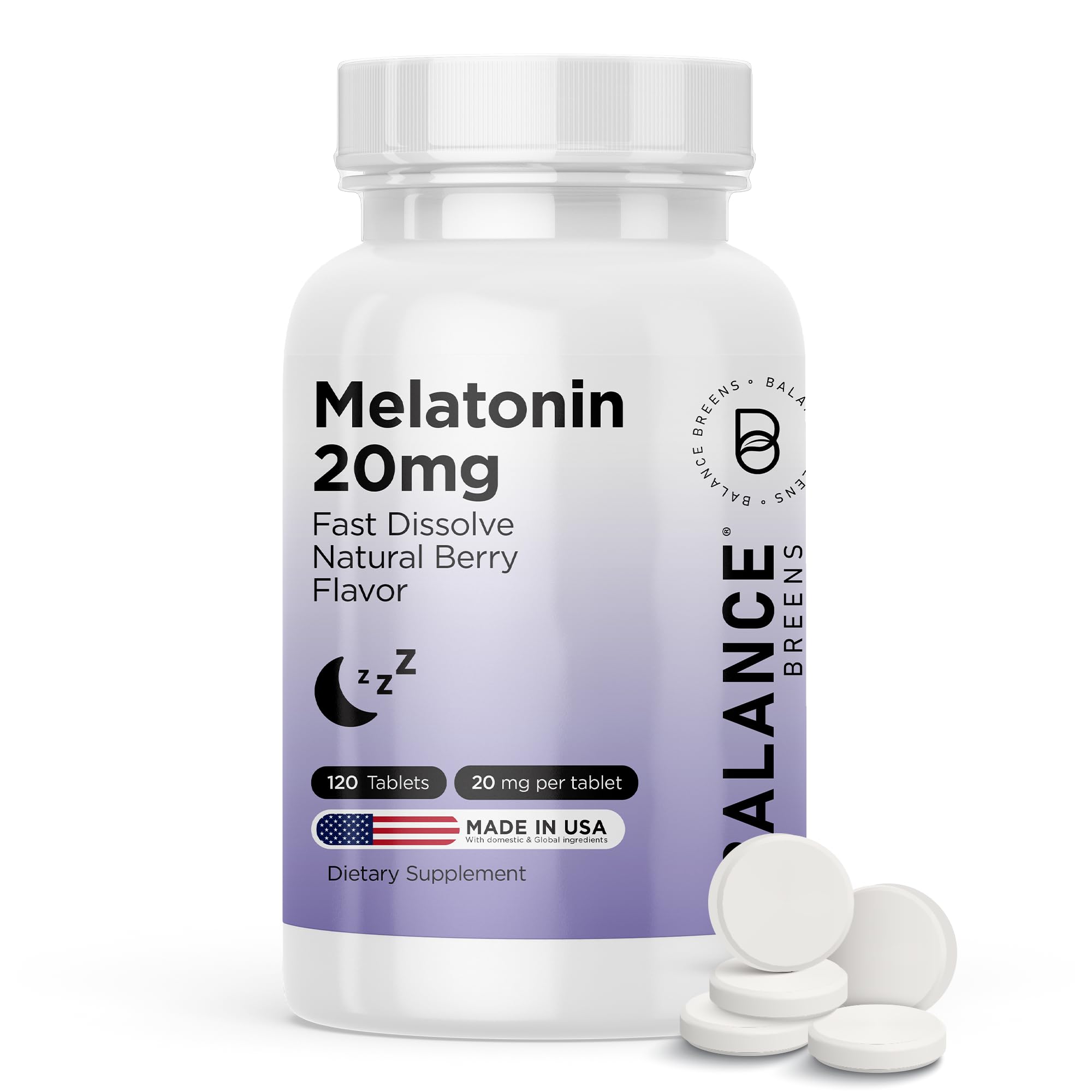 Balancebreens Melatonin 20mg Sleep Supplement bottle front view