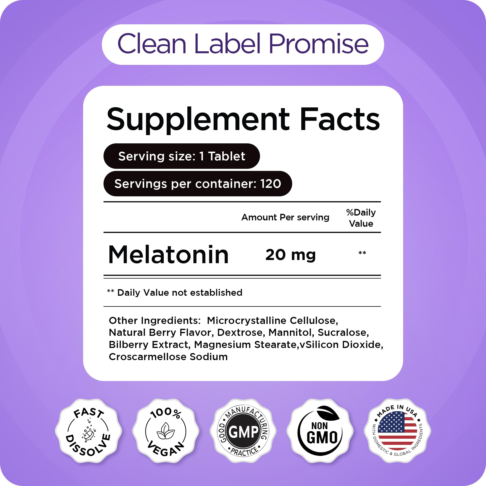 Balancebreens Melatonin 20mg Sleep Tablets on a wooden table