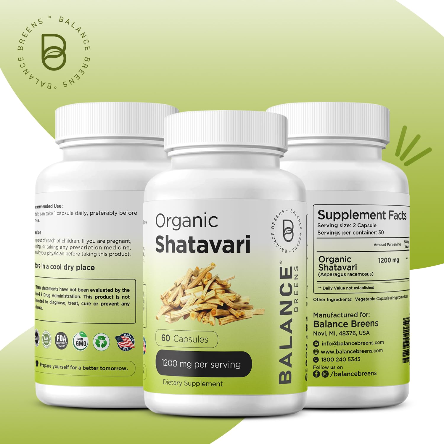 Balancebreens Shatavari Capsules with a measuring spoon