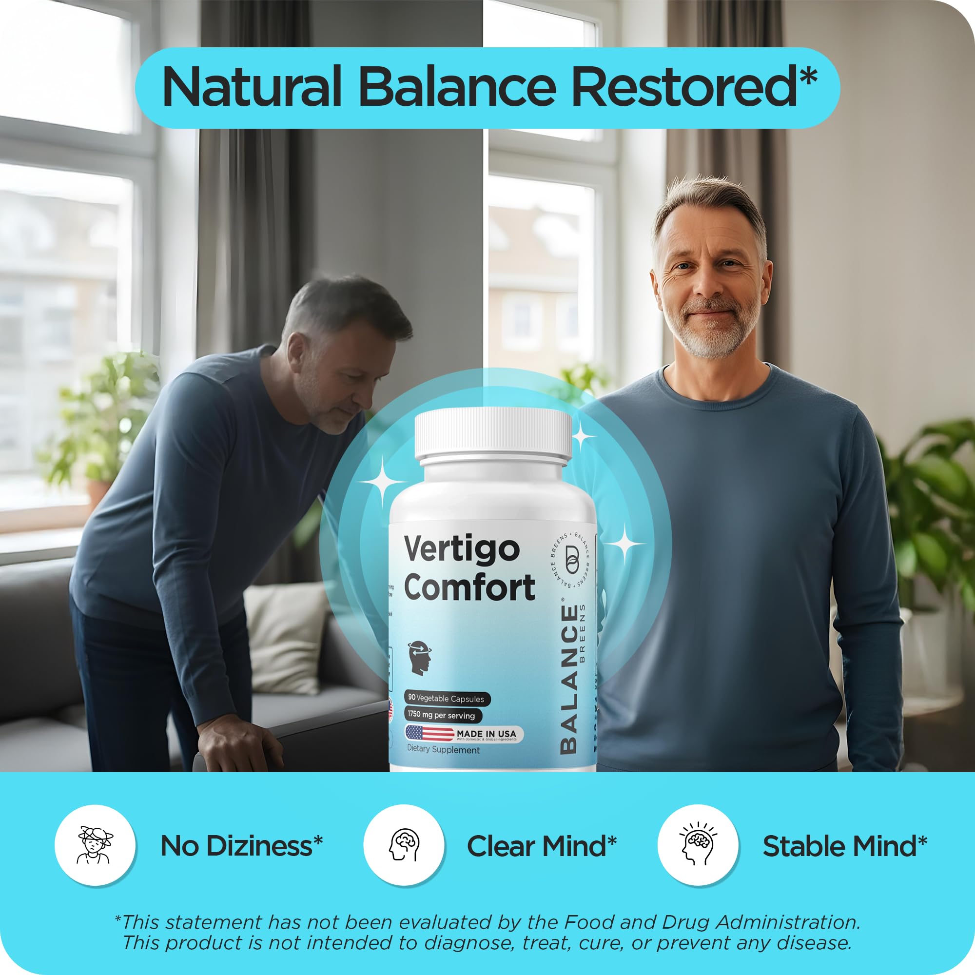 Balancebreens Vertigo Relief Supplement 1750mg back view showing ingredients