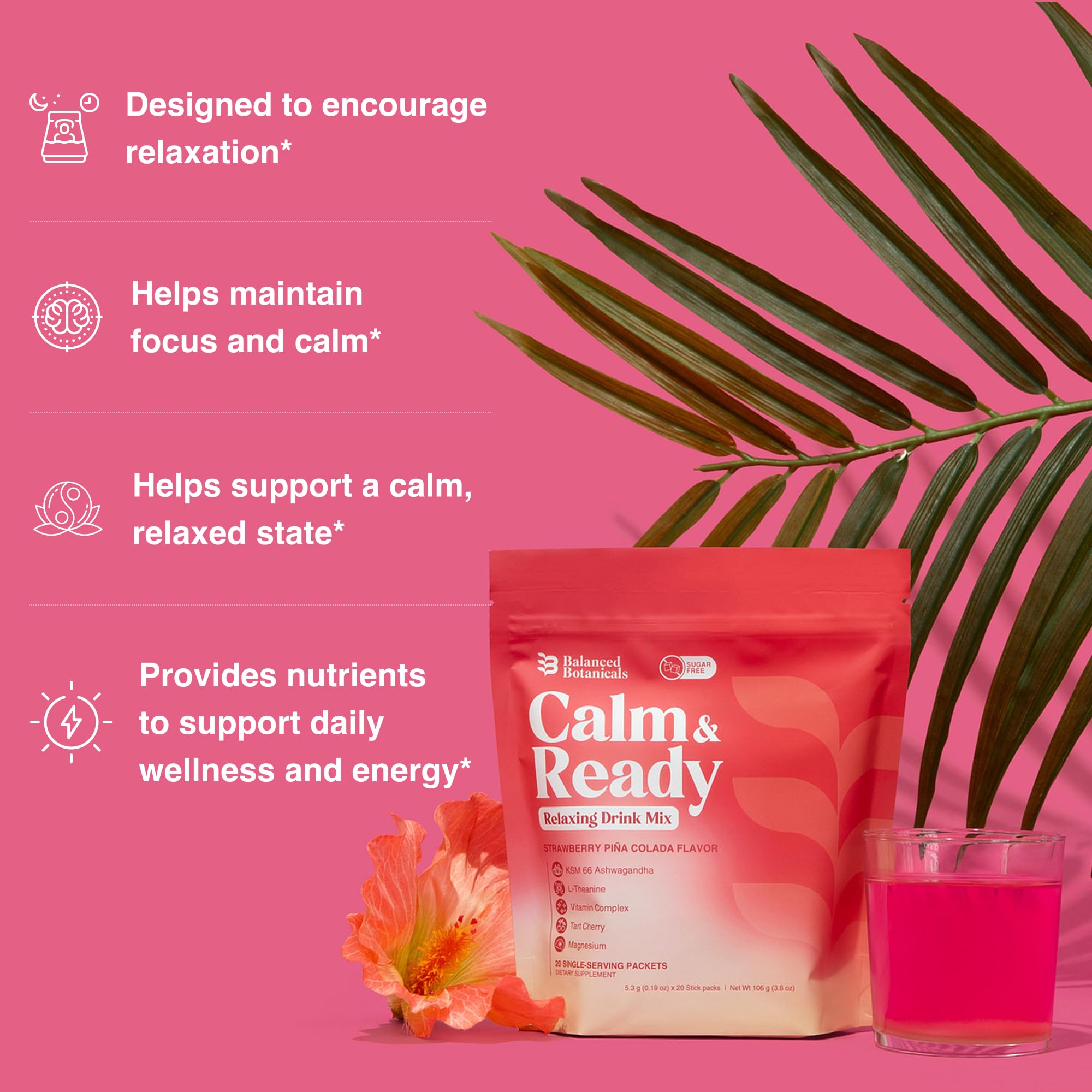 Balanced Botanicals Calm & Ready Sleep Powder Strawberry Piña Colada mixed with water