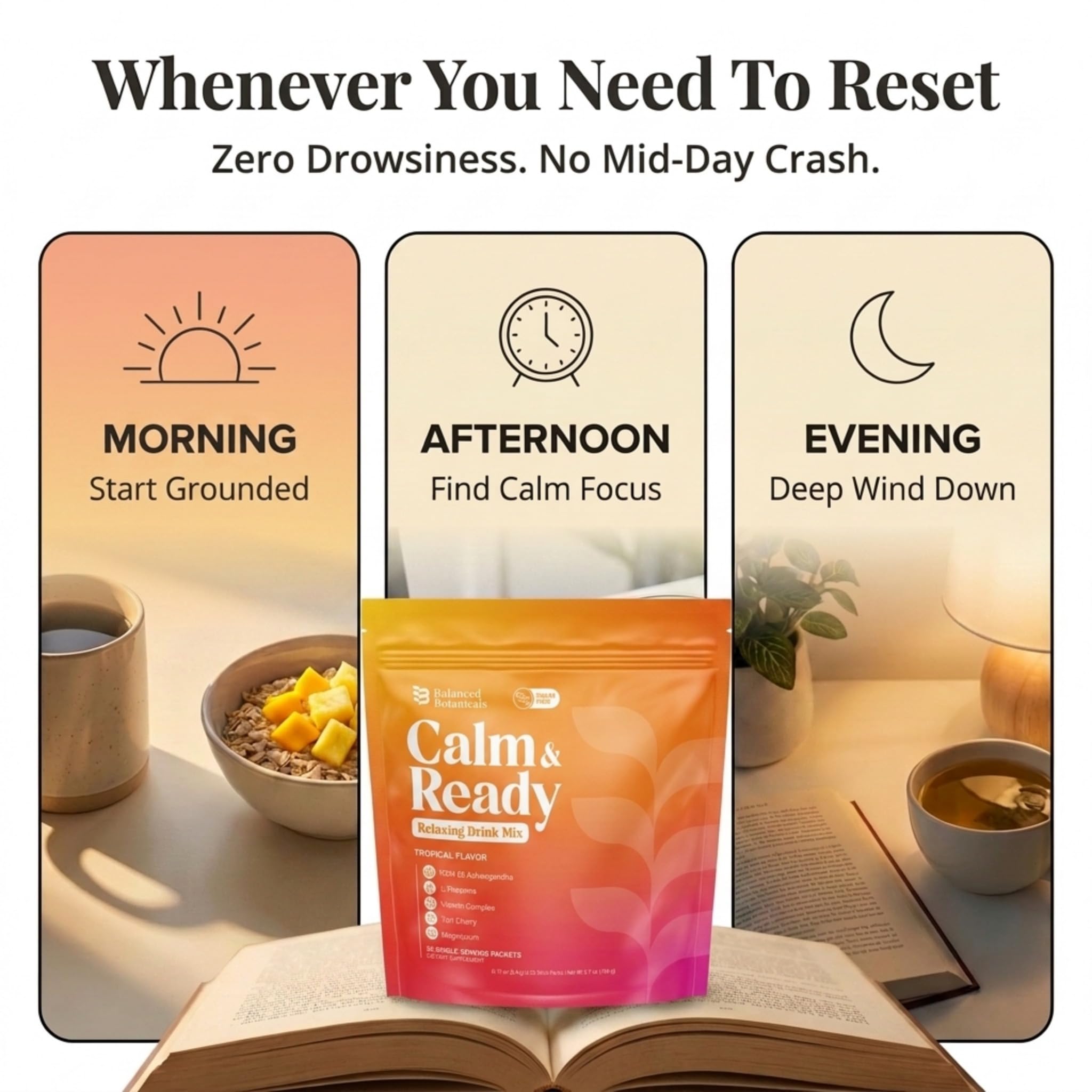 Balanced Botanicals Calm & Ready Sleep Powder Tropical mixed with water