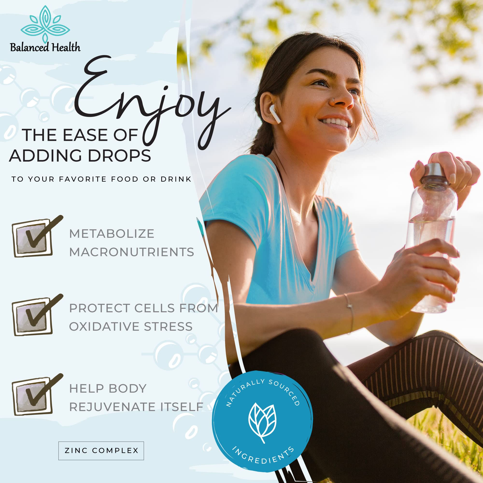 Balanced Health Zinc Complex Liquid Drops 2oz back view with ingredients