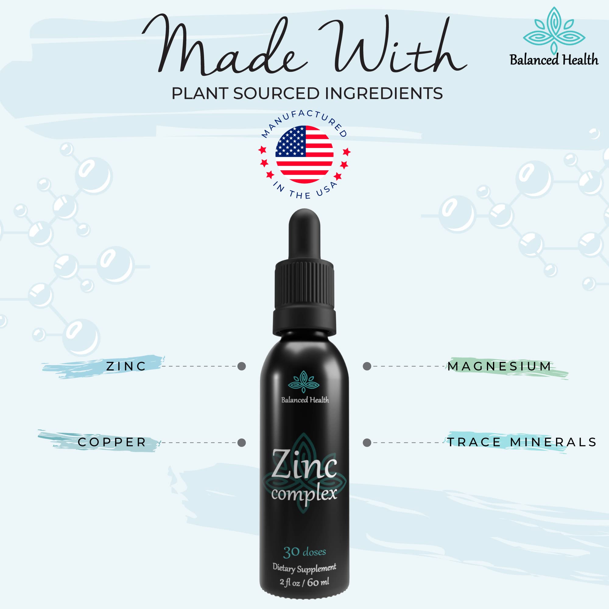 Balanced Health Zinc Complex Liquid Drops 2oz with measuring spoon