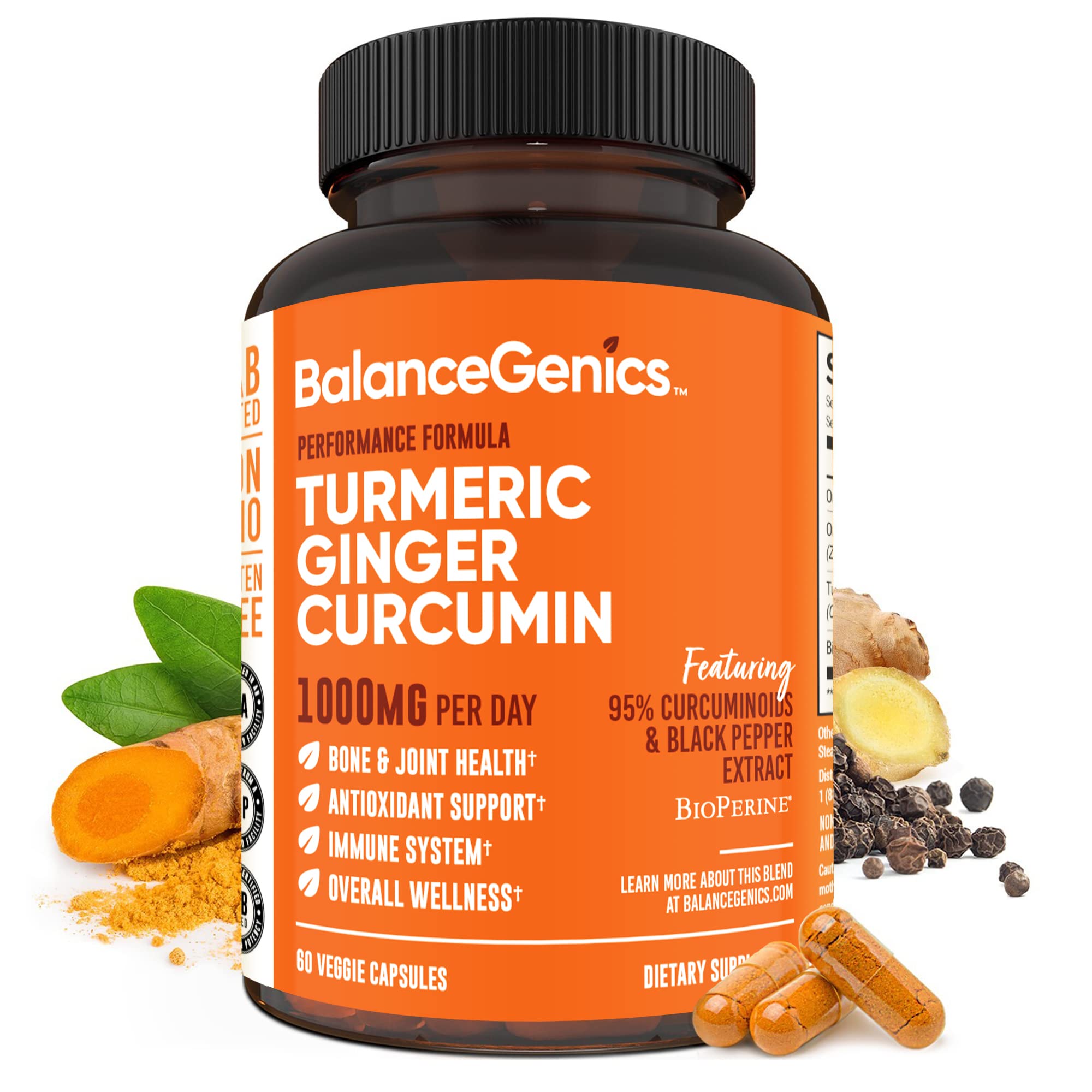 BalanceGenics Turmeric Ginger Curcumin 1000mg capsules front view