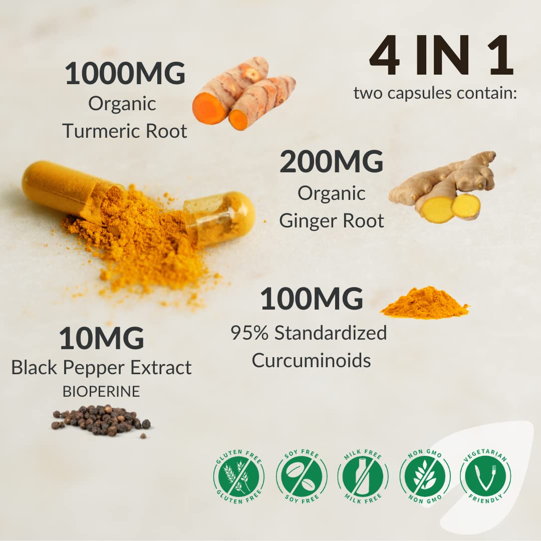 BalanceGenics Turmeric Ginger Curcumin 1000mg capsules in a glass of juice