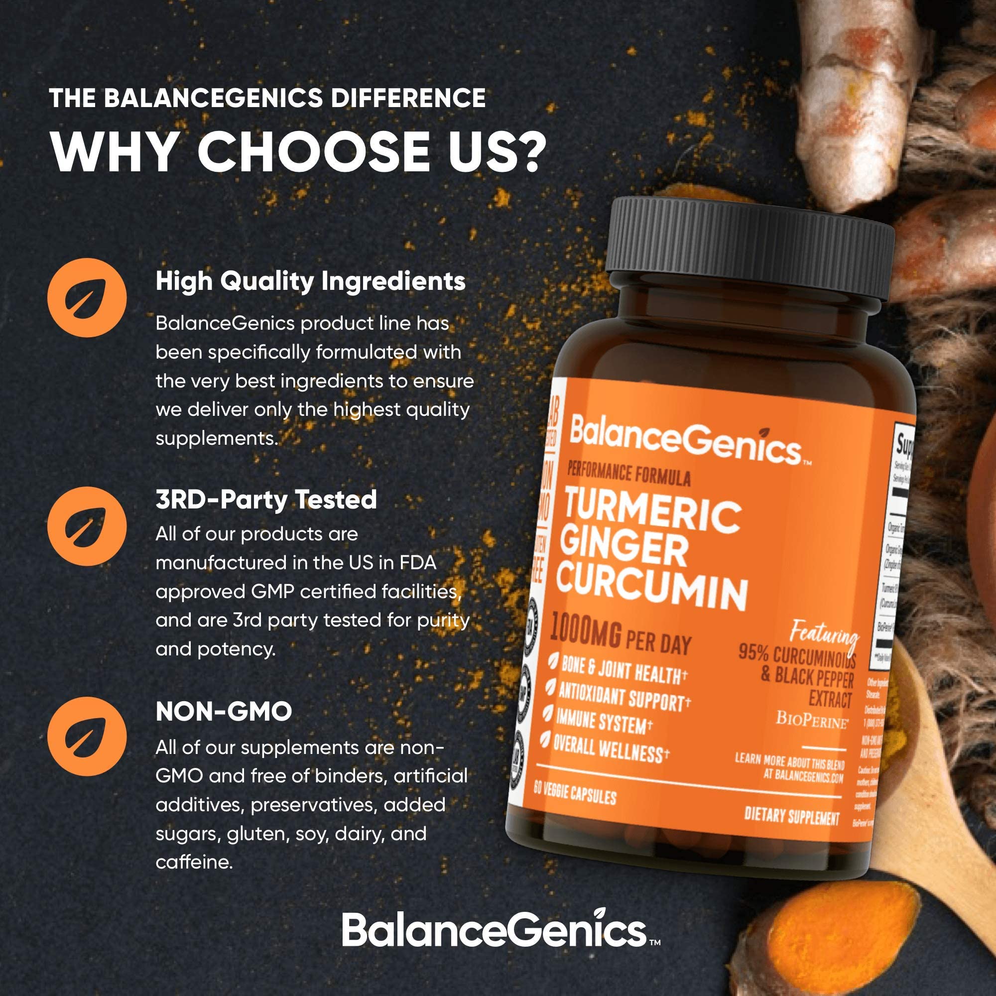 BalanceGenics Turmeric Ginger Curcumin 1000mg capsules with packaging
