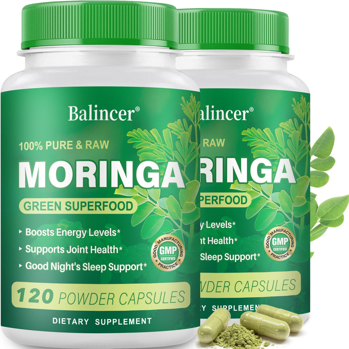 Balincer Moringa Capsules bottle front view showing 120 capsules