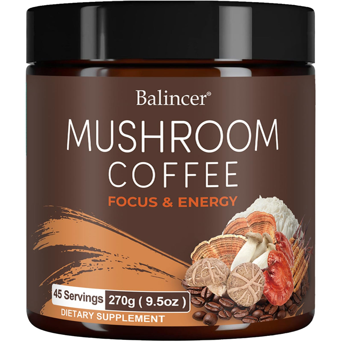 Balincer Mushroom Coffee 331g front view with ziplock packaging