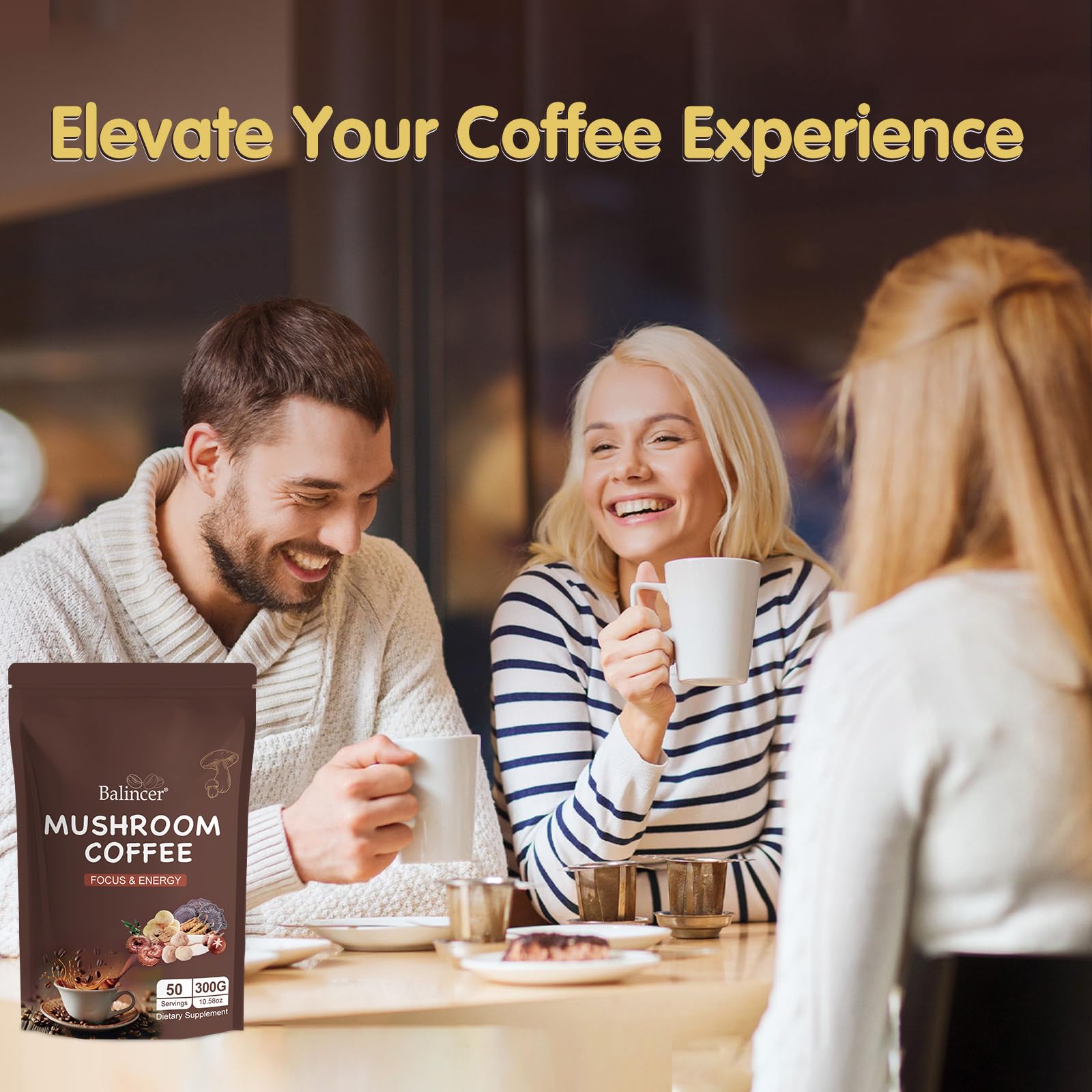 Balincer Mushroom Coffee Blend lifestyle scene with coffee