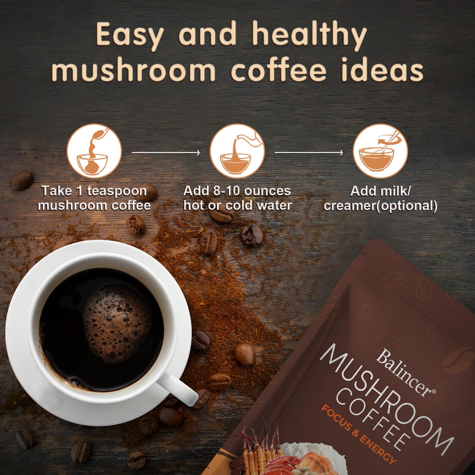 Balincer Mushroom Coffee Blend served as iced coffee