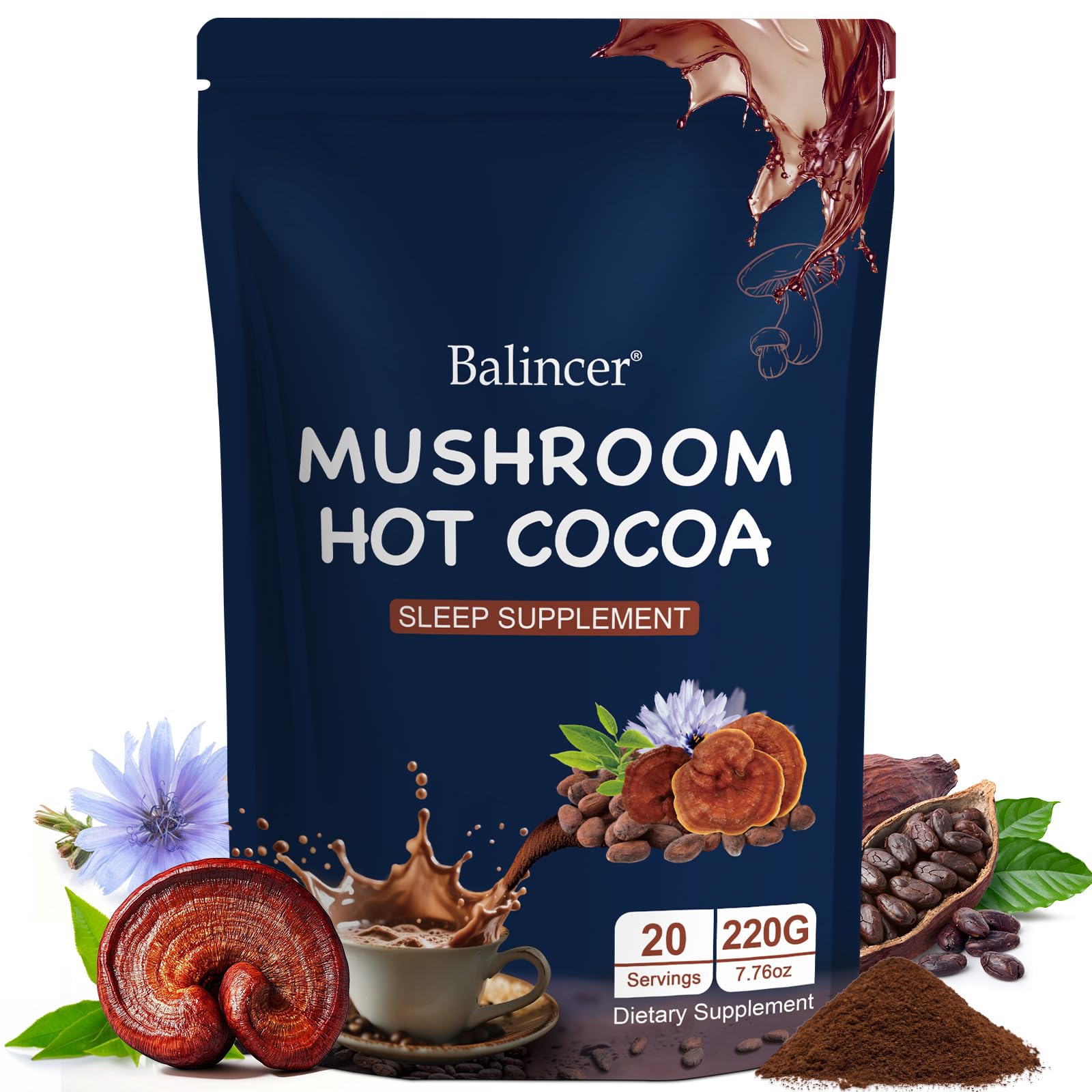 Balincer Mushroom Hot Cocoa 231g front view with packaging
