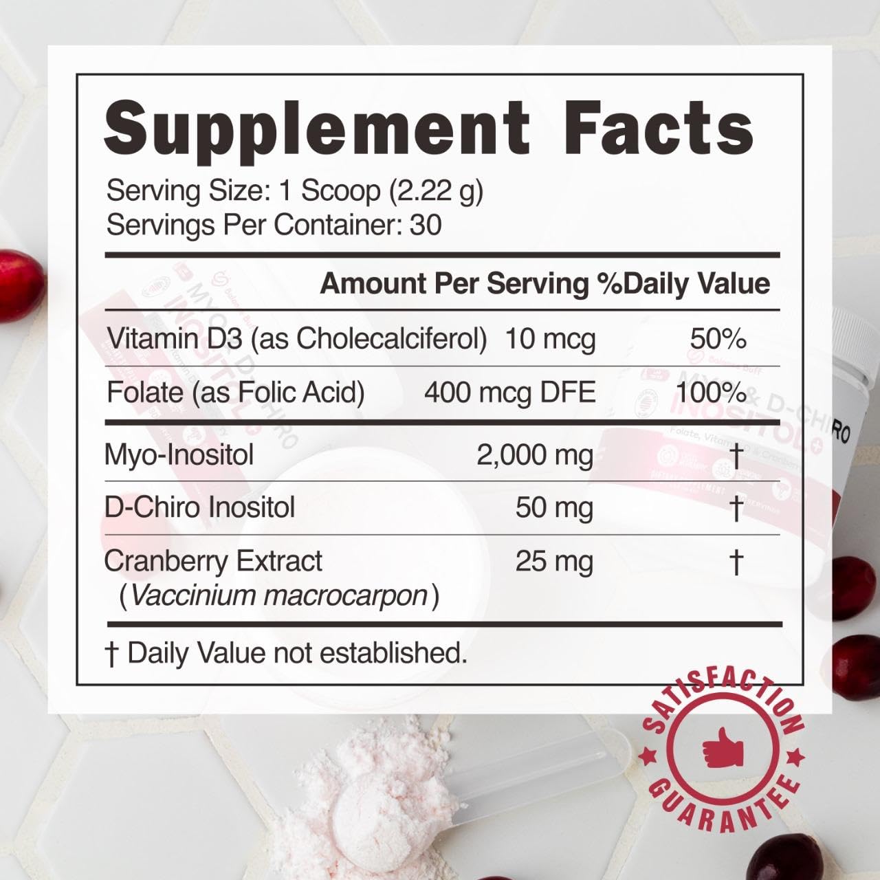 BallBuff Myo-Inositol & D-Chiro Inositol Powder on a kitchen counter