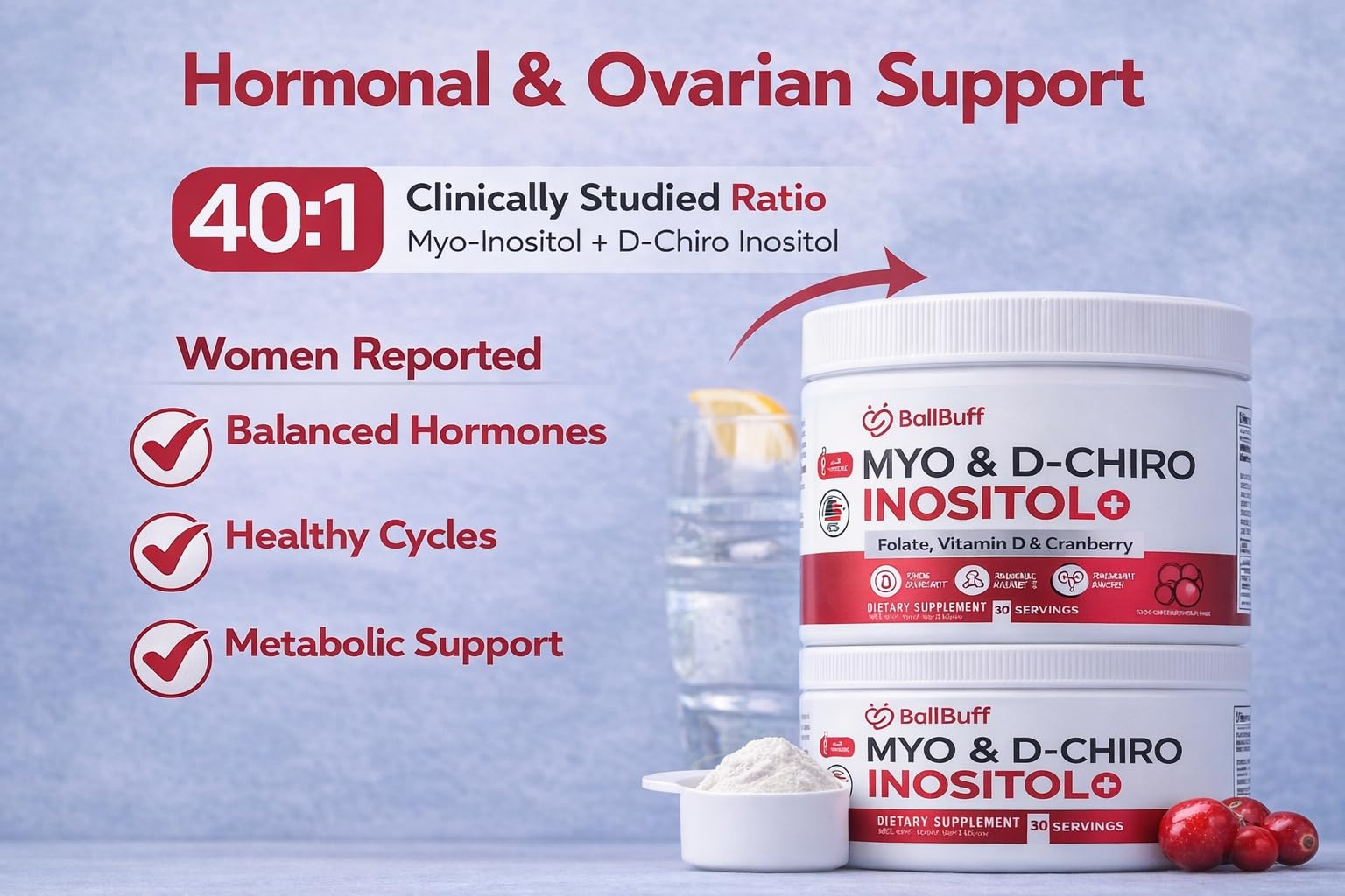 BallBuff Myo-Inositol & D-Chiro Inositol Powder with ingredients
