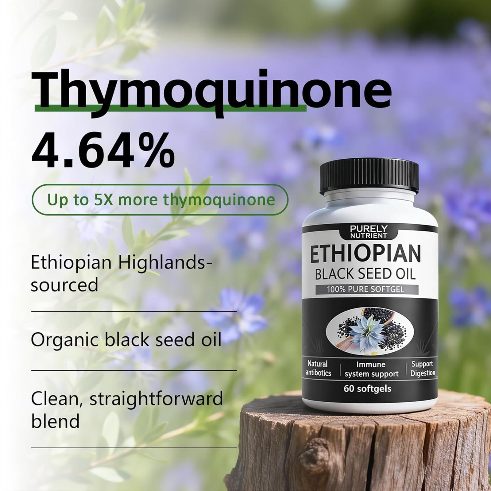balmbare Black Seed Oil Softgels back view with nutritional information