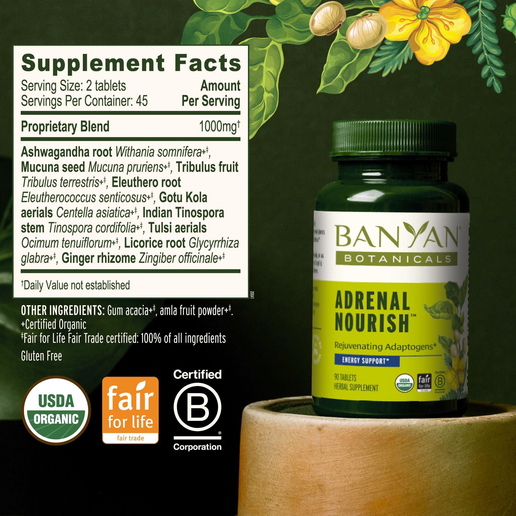 Banyan Botanicals Adrenal Nourish 90 Tablets bottle with label