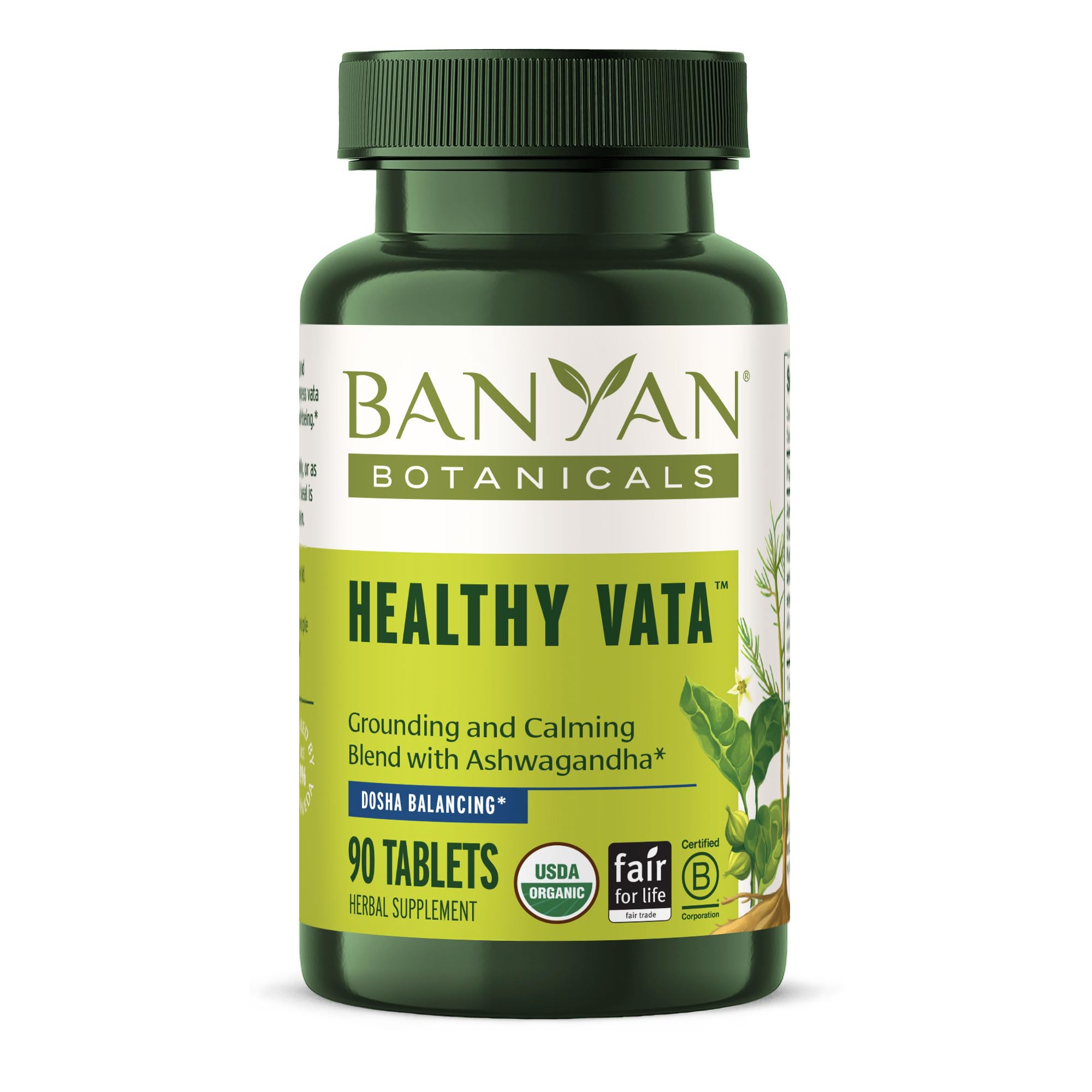 Banyan Botanicals Ashwagandha Herbal Supplement 500mg tablets front view