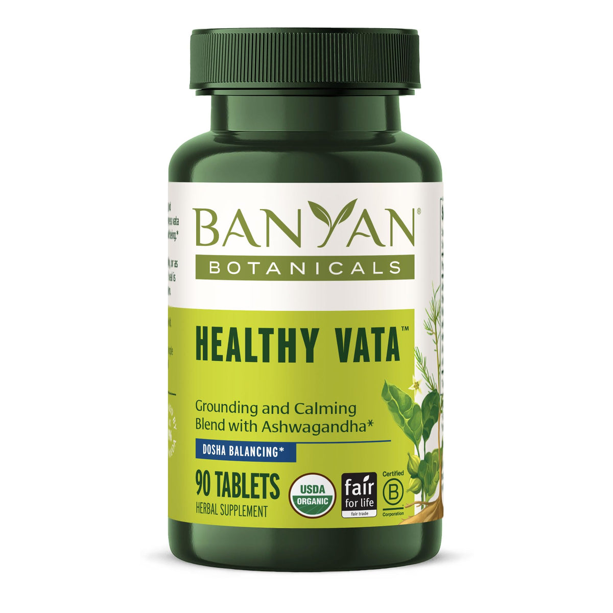 Banyan Botanicals Ashwagandha Herbal Supplement 500mg tablets front view