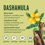 Banyan Botanicals Dashamula Powder in a bowl with herbs