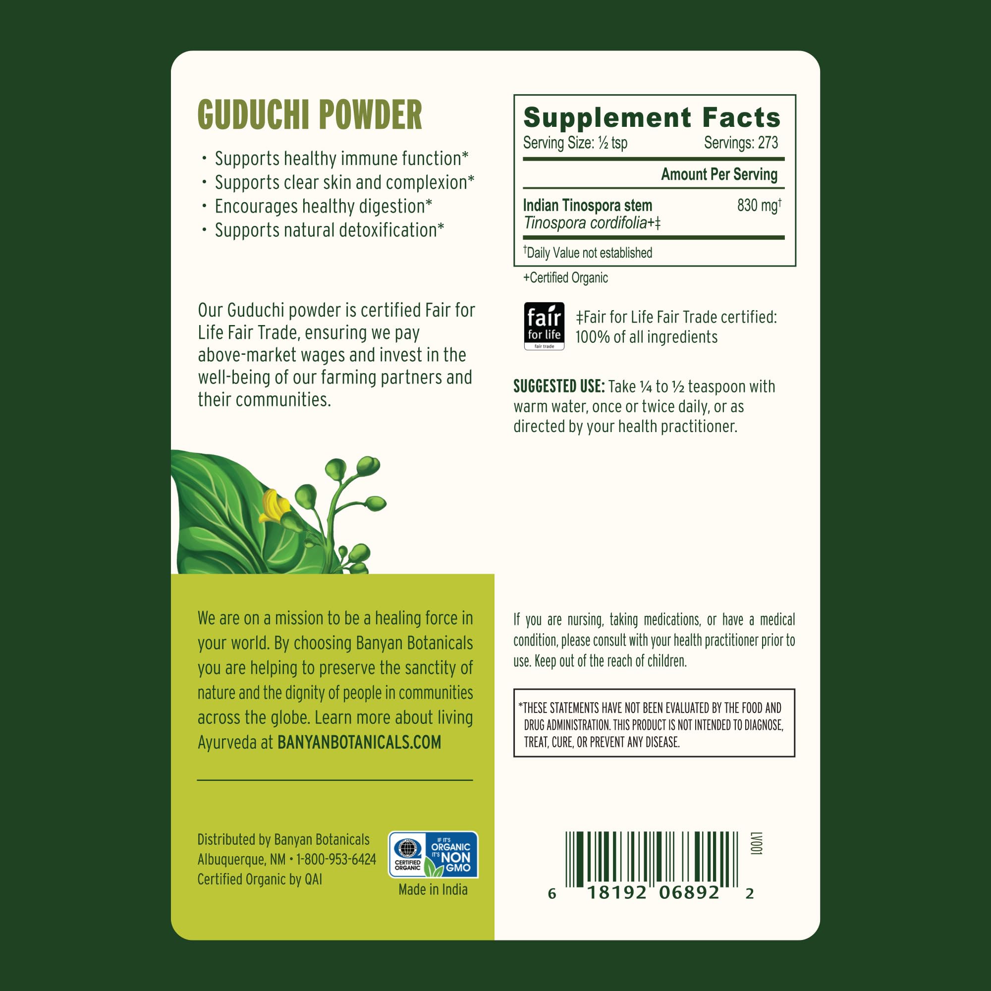 Banyan Botanicals Giloy Powder packaging side view