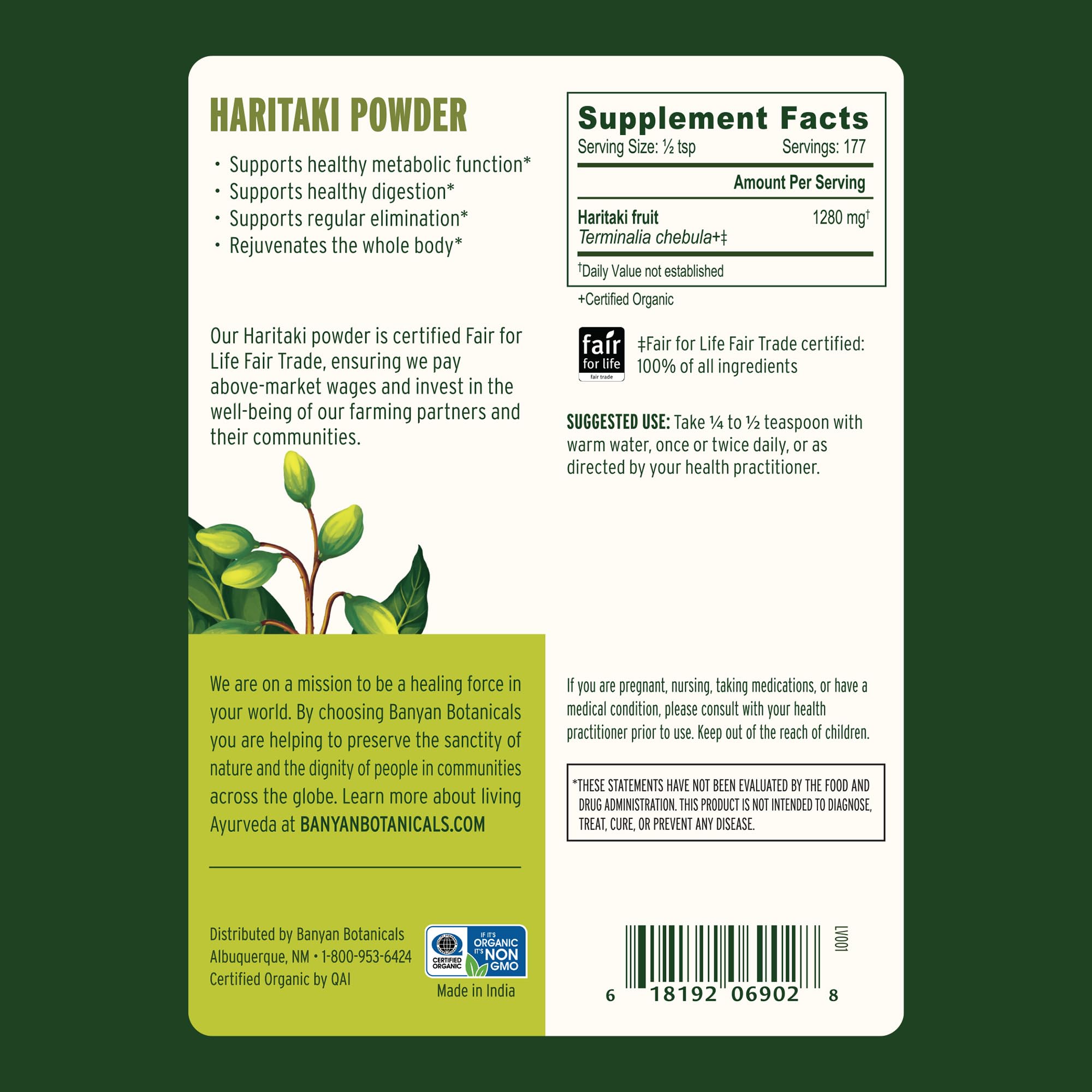 Banyan Botanicals Haritaki Fruit Powder with spoon