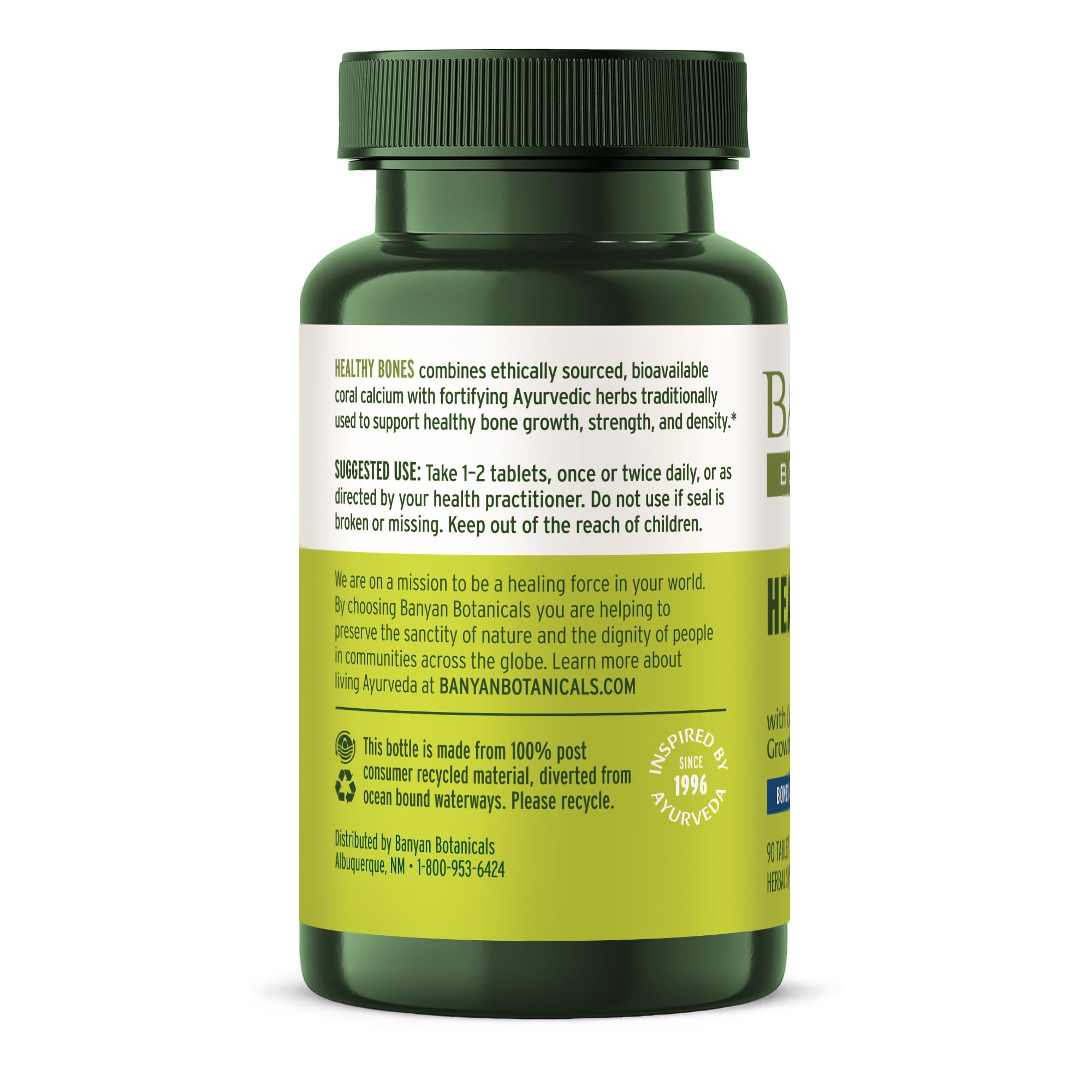 Banyan Botanicals Healthy Bones Calcium Supplement on a wooden table
